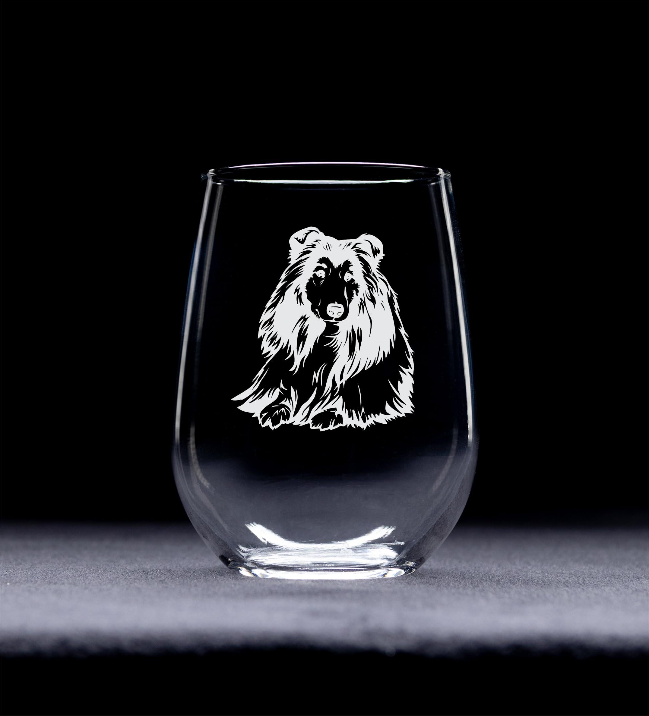 C & M Personal Gifts Shetland Sheepdog themed, dog stemless wine glass, 17 oz.