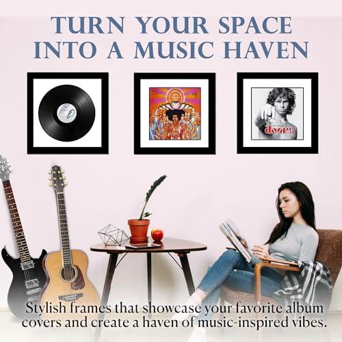 Creative Picture Frames Creative Picture Frames 15\" x 15\" LP Album Cover Frame, Vinyl Record Wall Mount Display for Home Decor with Hanging Hardware & Full-Strength Glass, White Mat, 1 Count