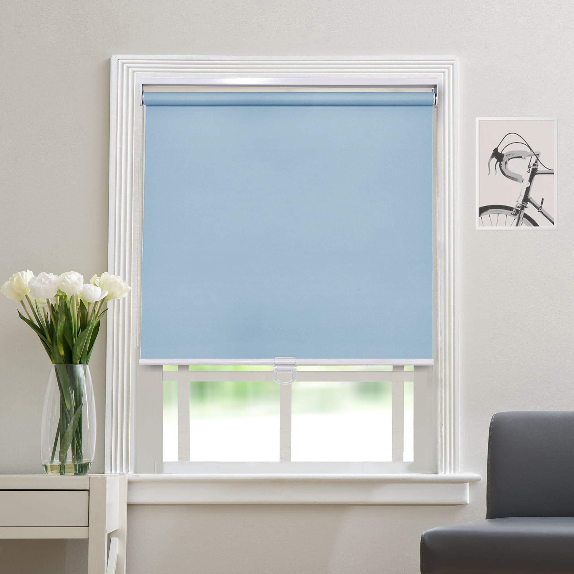 getopblinds Blackout Cordless Roller Blinds and Shades for Windows - Safety Spring Roller Shades - Cordless Privacy Room Darkening [Blue 100% Blackout,65" W x 76" H] - Custom Made