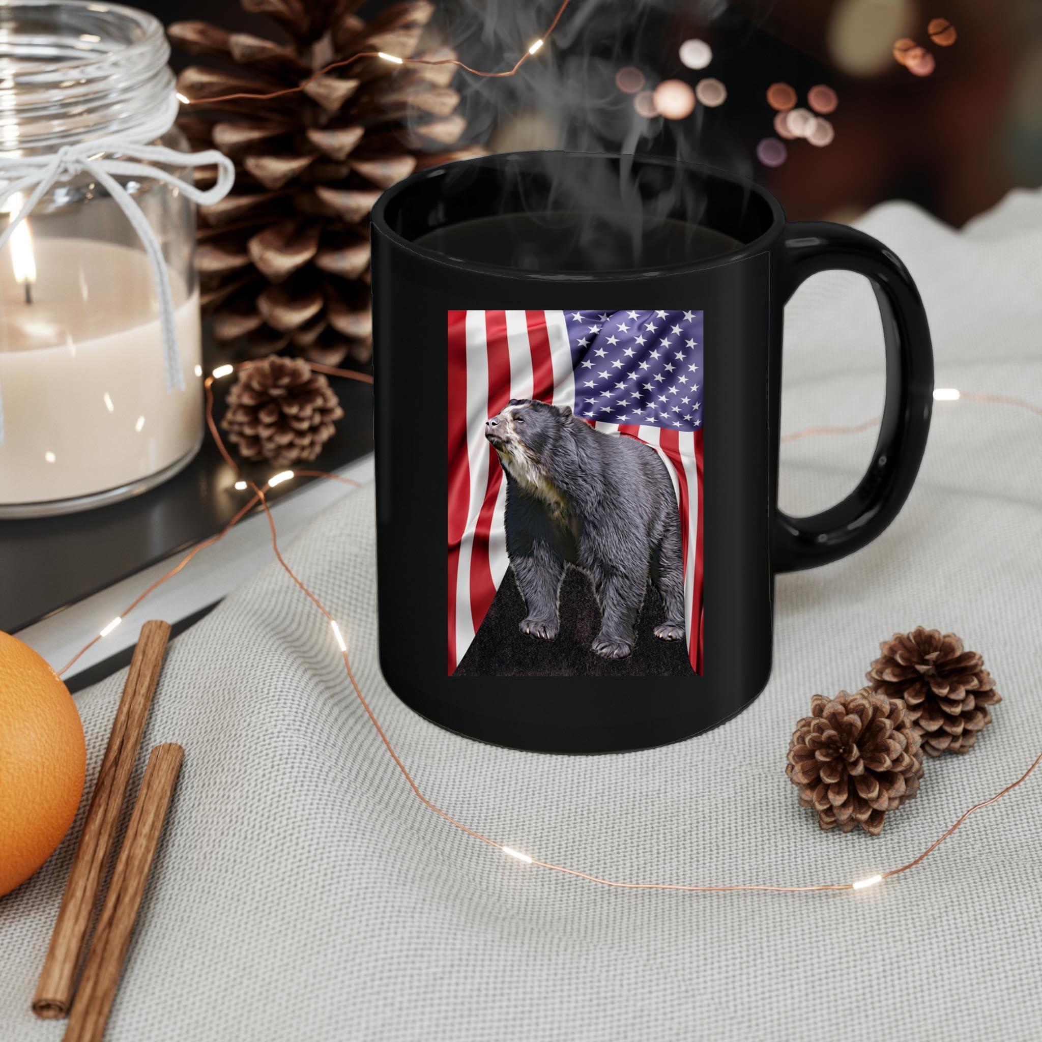 Lovesout American Themed Design With Andean Bear Coffee Mug Black Ceramic 11oz Wild Animal Lover Gifts