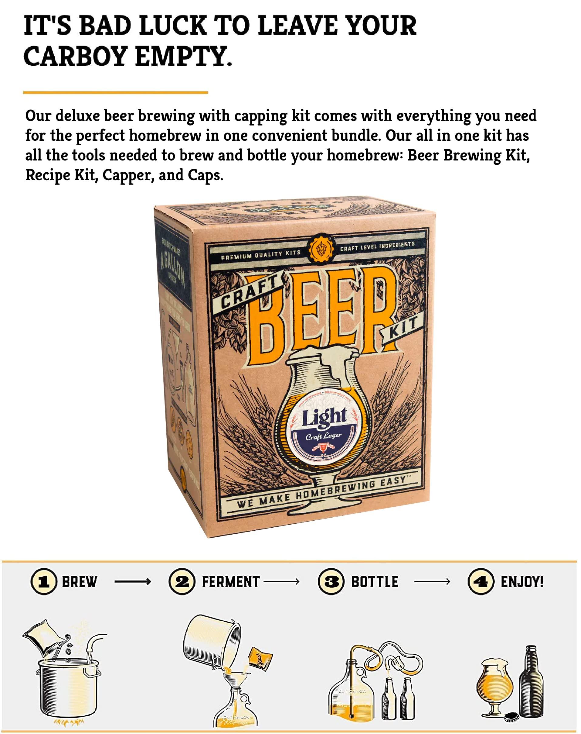 Craft A Brew Craft a Brew - Deluxe Beer Brewing Kit - Light Lager - For Home Brewing - Beer Making Supplies - Includes Beer Brewing Kit, Recipe Kit, Capper, and Caps - 1 Gallon