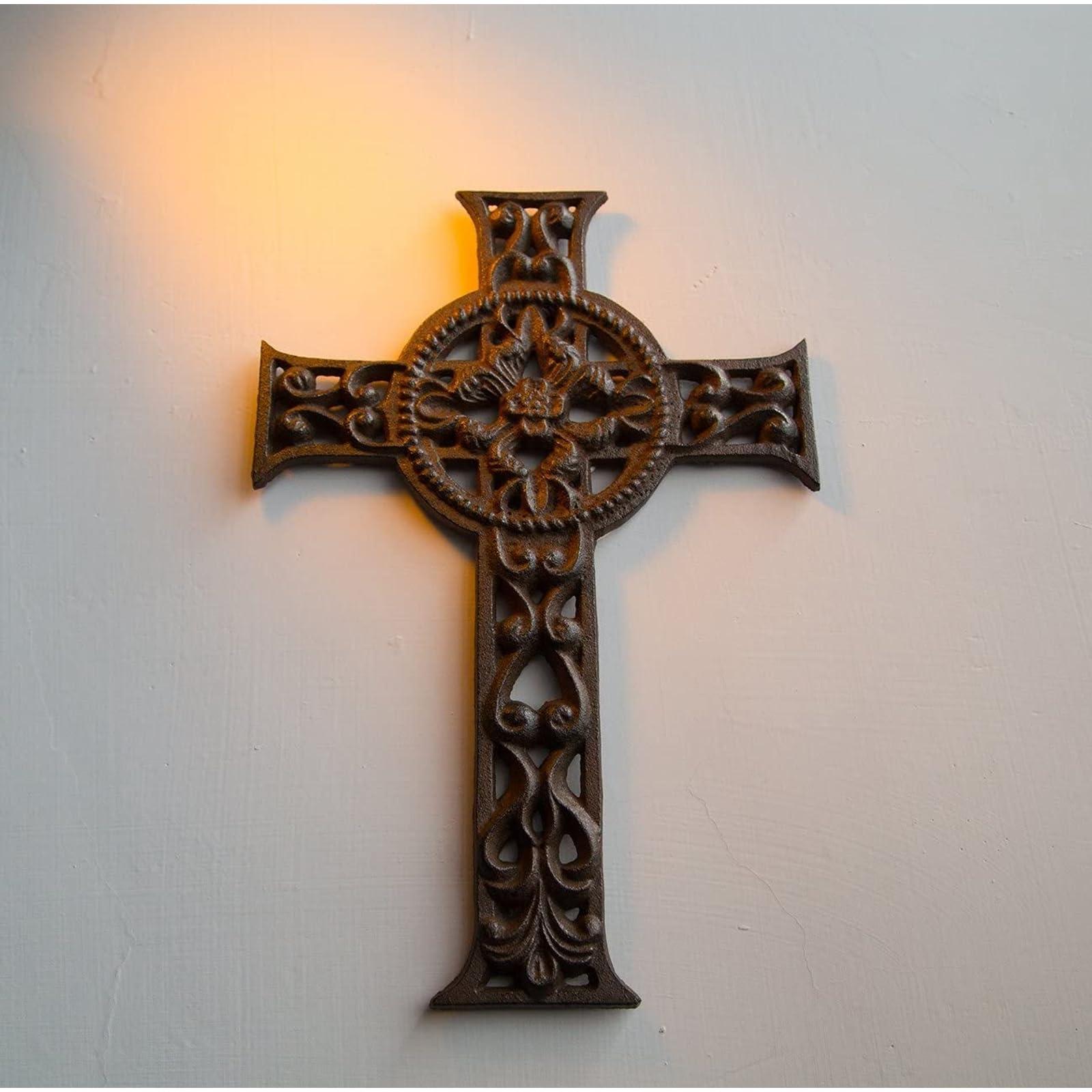 Juvale Juvale Wrought Iron Celtic Cross for Wall Decor, Rustic Outdoor Cross for Home, Easter, Medieval Cross for Christian and Religious Art Lovers, Dark Bronze- 11.5x7.7x0.5 inch