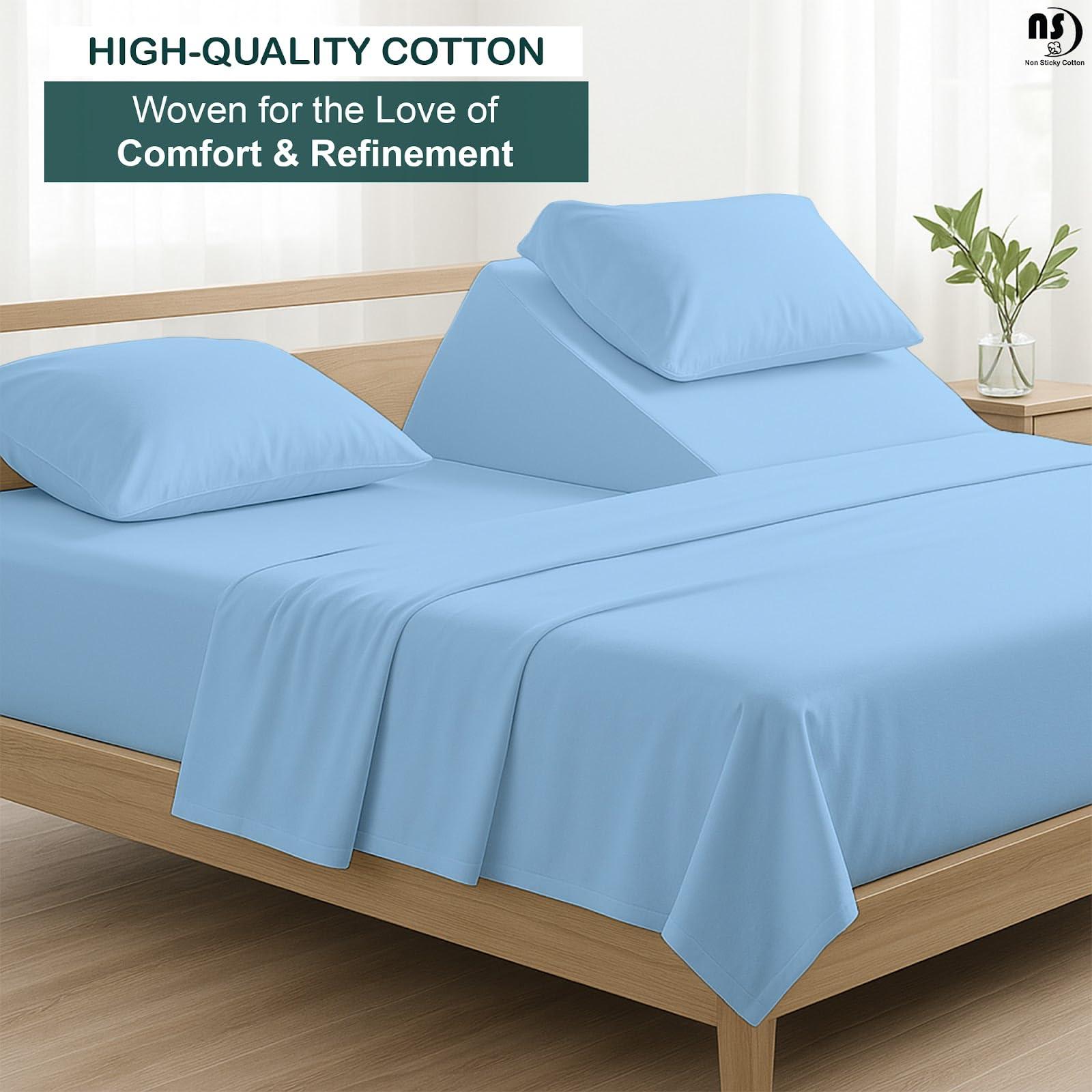 NON Sticky cotton Top Split King Sheets Sets for Adjustable beds, Sheets for Sleep Number Bed Split King deep Pocket, 34\" Split Top King Sheets 400 Thread Count 100% Cotton, Flex Top Sheets, Light Blue Solid