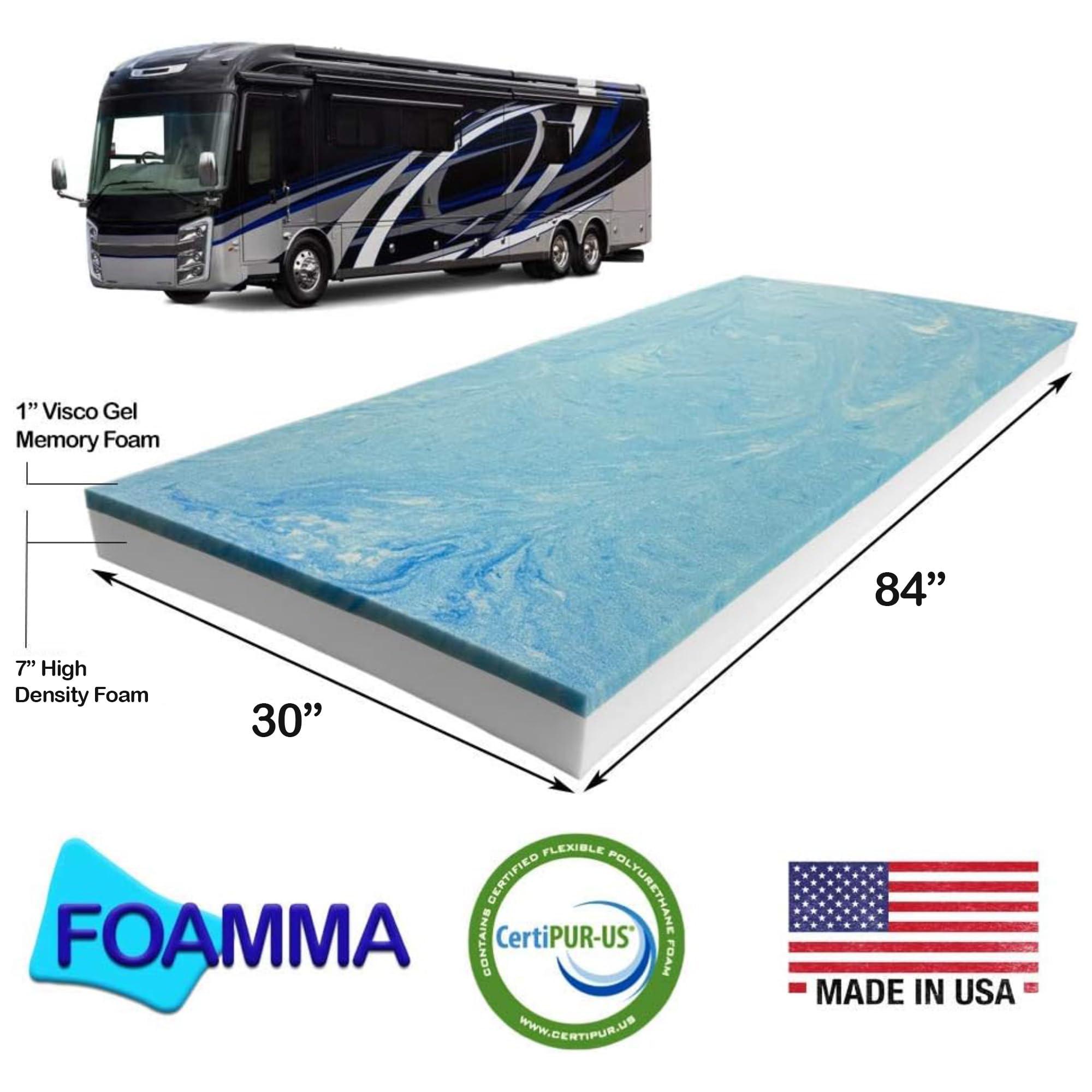 Foamma Foamma 8 x 30 x 84 Truck, Camper, RV Travel Visco Gel Memory Foam Bunk Mattress Replacement, Made in USA, Comfortable, Travel Trailer, CertiPUR-US Certified, Cover Not Included