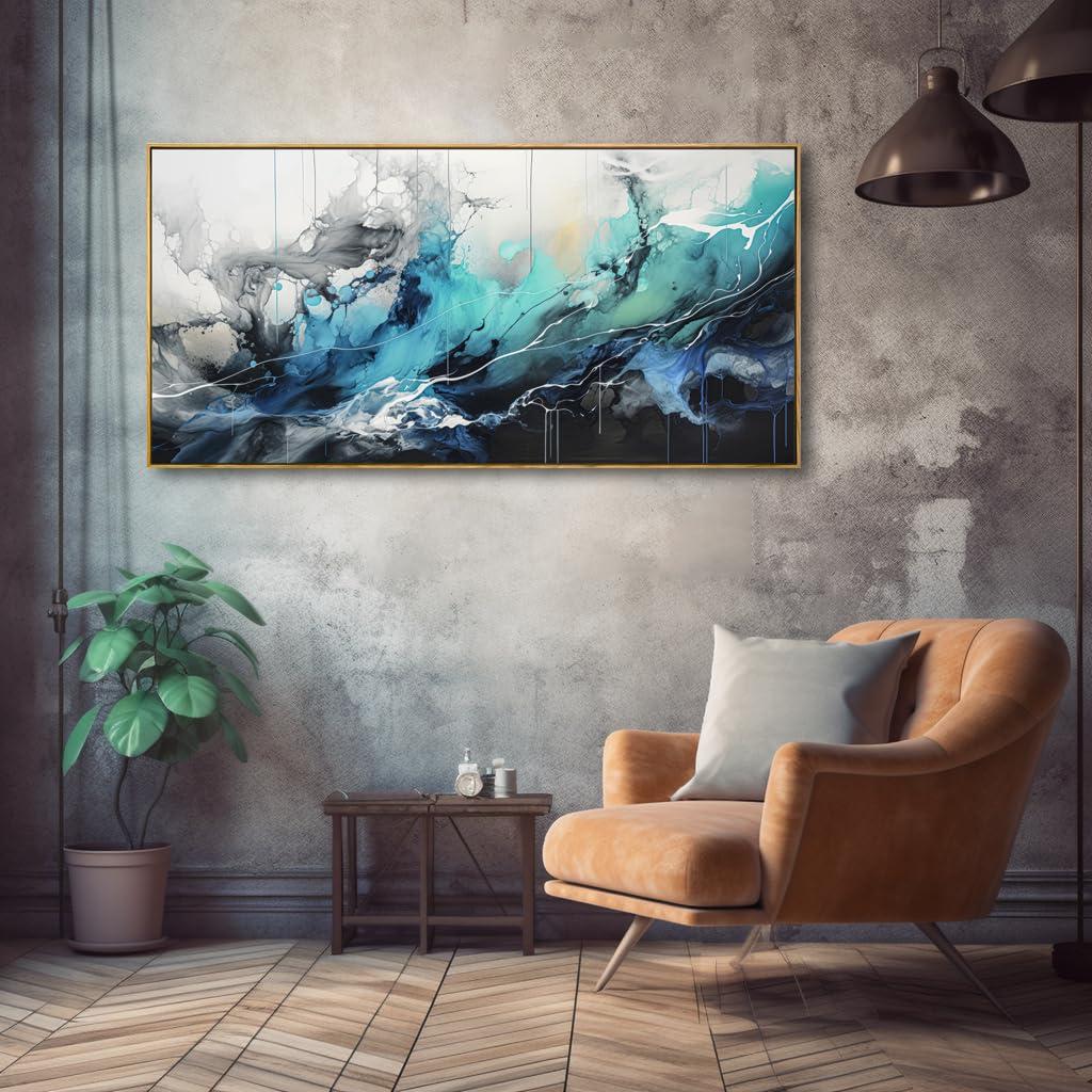 liysawg Wall Art Abstract Canvas Painting Teal Blue Modern Artwork for Living Room Bedroom Dining Room Home Office Decor 30\"x60\" with Framed