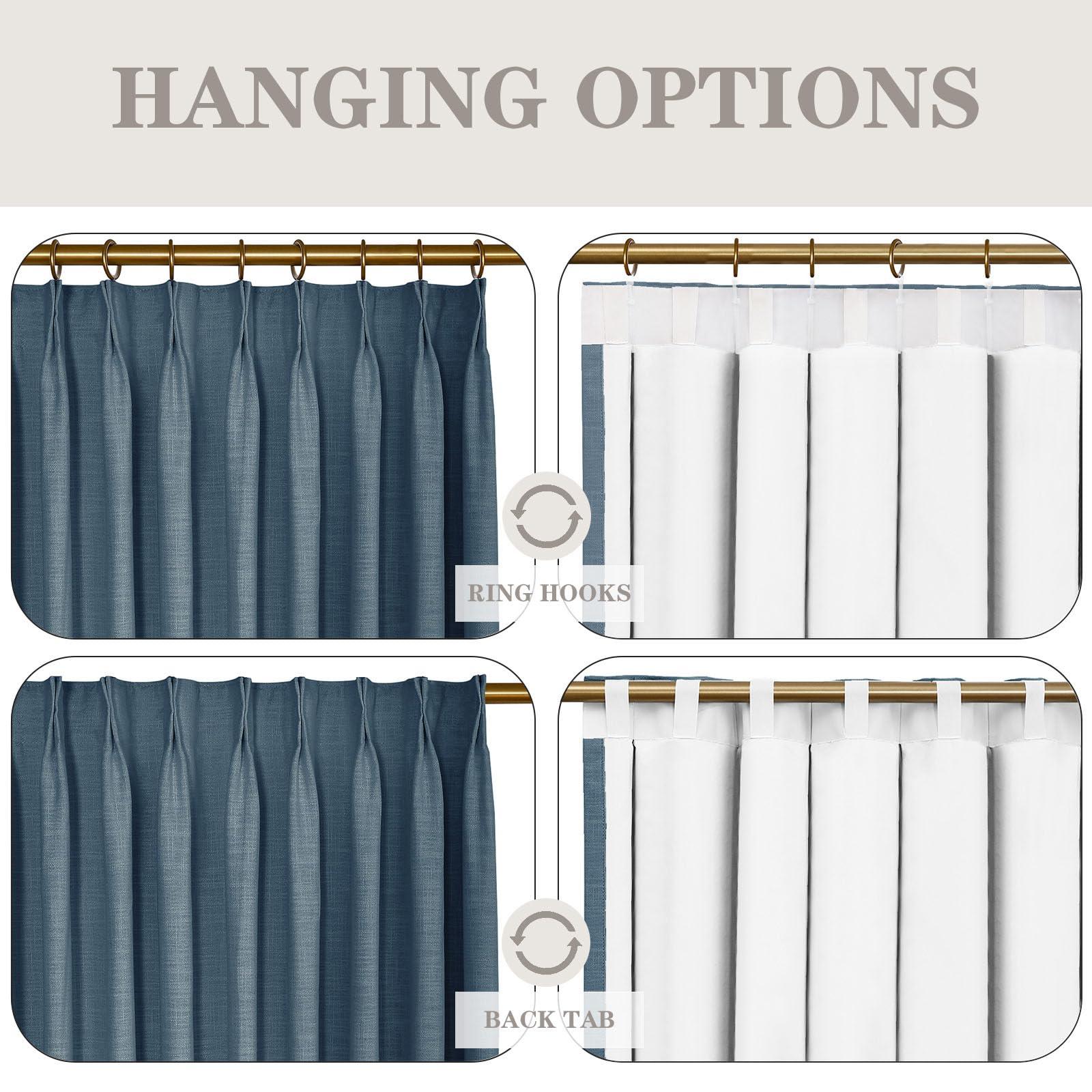 DotheDrape DotheDrape 105 inch Pinch Pleated Curtains Blackout Linen Textured Full Blackout Back Tab Pinch Pleat Drapes with Hooks for Bedroom, 60W x 105L, Midnight, 1 Panel