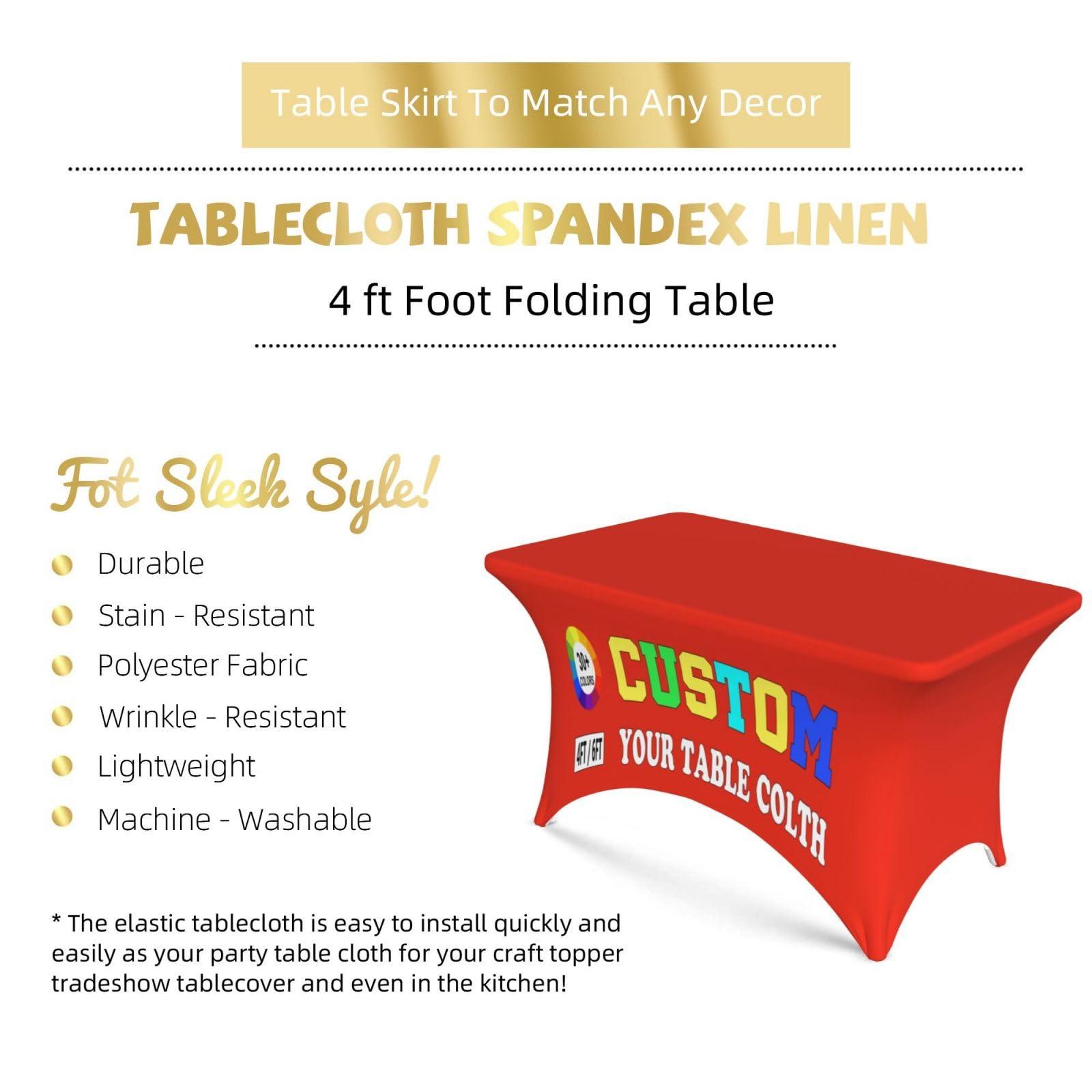 KAMXPOE KAMXPOE Custom Tablecloth with Logo, Personalized Table Cloth for Business Tradeshow Events Reception Party Birthdays Wedding Anniversary, Stretch Spandex Table Cover Decoratio, 4FT, Silver