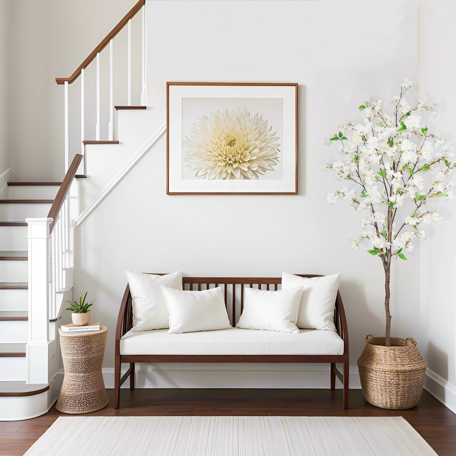 TDIAOL 6FT Artificial Cherry Blossom Tree, Lifelike White Cherry Plant in Pot for Indoor, Garden, Office, Wedding & Party Decoration