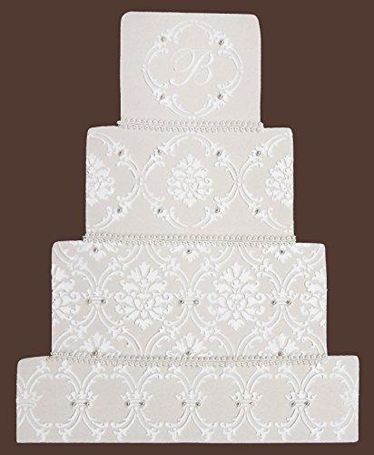 Designer Stencils Designer Stencils C702 Royal Damask Cake Stencil Set, Beige/semi-transparent 3.5 X 3.5, 2.8 X 9.4, 3.5 X 12.25, 4.2 X 12.75