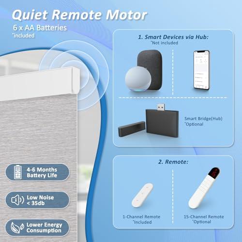 MANSNIX MANSNIX Smart Motorized Blinds with Remote, Cordless No-Drill Automatic Roller Shades, Blackout Electric Blind for Windows, Grey, 24 x 72