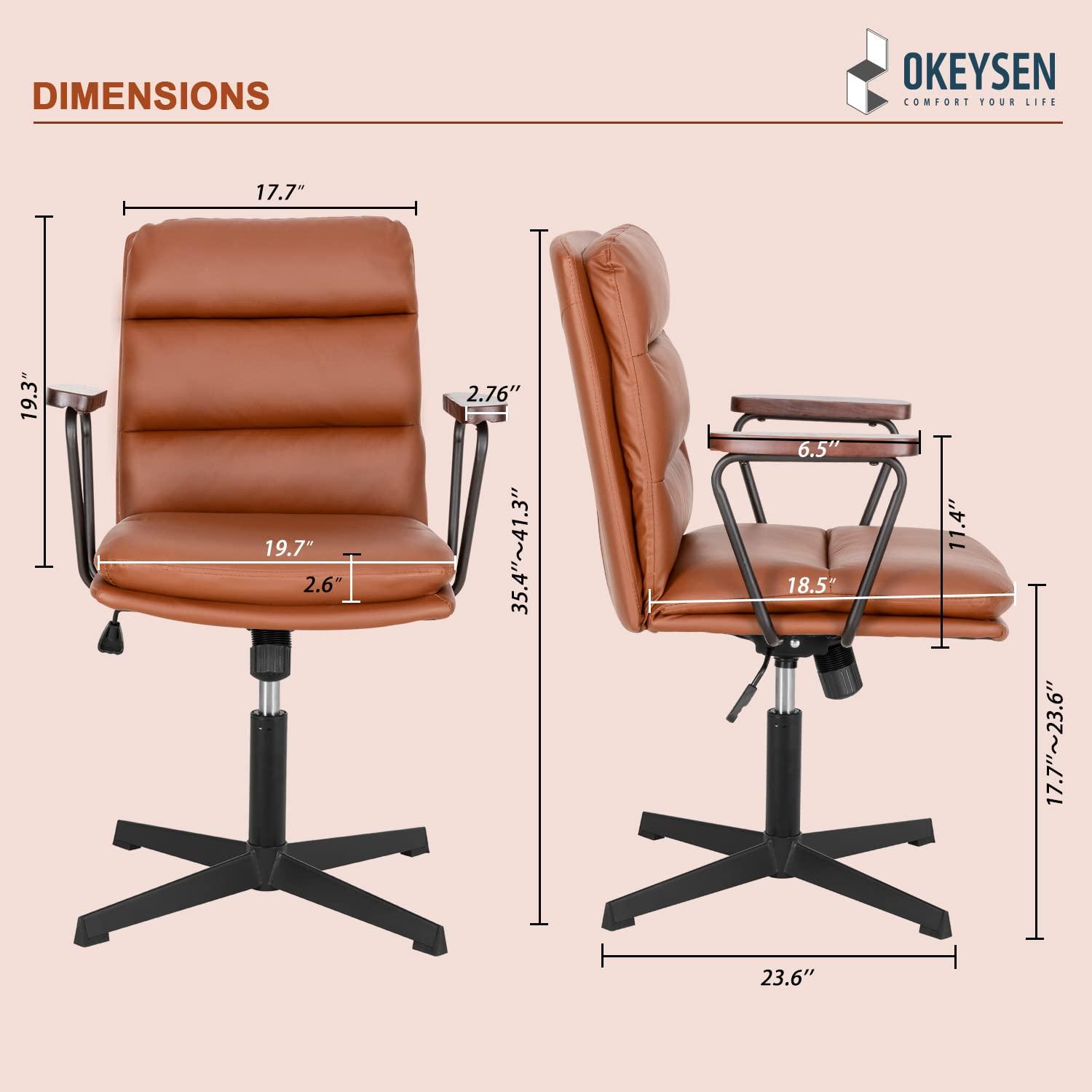 Okeysen Okeysen Office Desk Chair No Wheels, Swivel Chair with Retro Wooden Armrests, Criss Cross Legged Armless Computer Chair for Home Office, Mid Century Modern Adjustable Task Chair with Thick Cushion