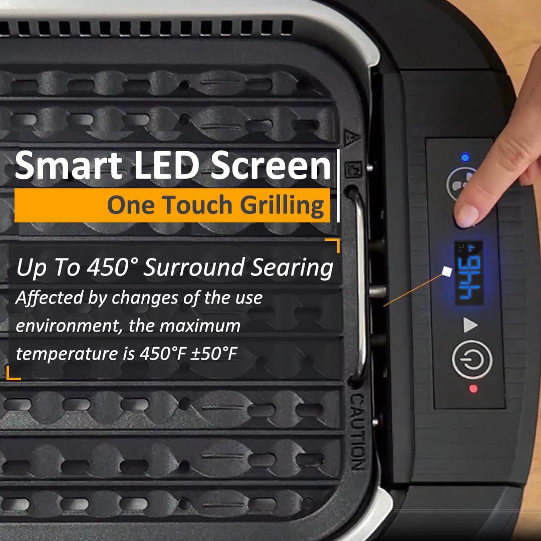 CUSIMAX Smokeless Grill Indoor, CUSIMAX Electric Grill, 1500W Grill Portable Korean BBQ Grill with LED Smart Display & Tempered Glass Lid, Non-stick Removable Grill Plate, Dishwasher Safe, Black