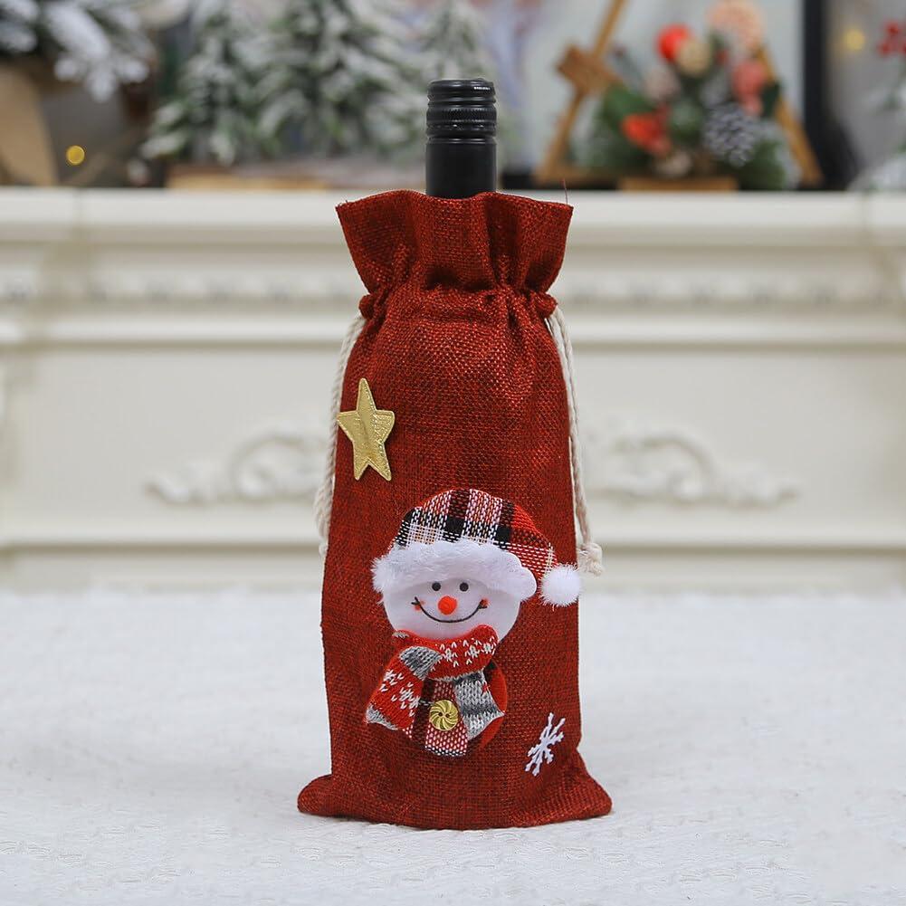 EUBUY EUBUY Christmas Wine Bottle Bags, 6 Pack Burlap Wine Bags Christmas Wine Gift Bags with Drawstring, Reusable Christmas Wine Bags for Wine Bottles for Xmas Christmas Holiday Dinner Party
