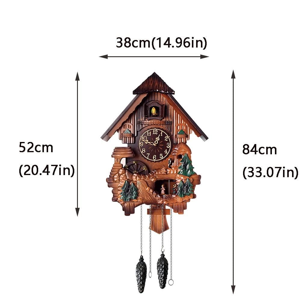 Y-kaiwen Cuckoo Clocks for Wall Bird Clock for Kitchen Modern Living Room Wall Clock Handcrafted Wood Cuckoo Clock Wall Decor (Color : Brown, Size : Digital dial 38 * 84cm)