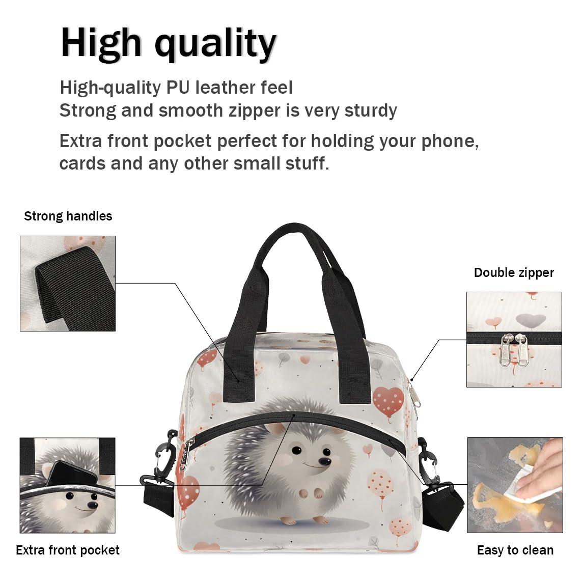 Sabokido Sabokido Cute Hedgehog Heart Insulated Lunch Bag for Women, Reusable Lunch Box with Adjustable Shoulder Strap Leakproof Adults Lunch Tote Bags for Work Travel Picnic Camping