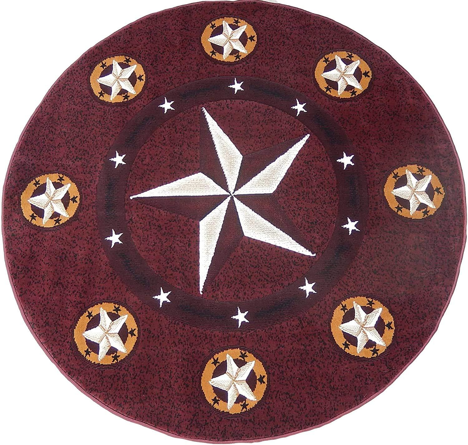 Champion Rugs Champion Rugs Western Texas Lone Star Rustic Burgundy Area Rug (5 Feet X 5 Feet Round)