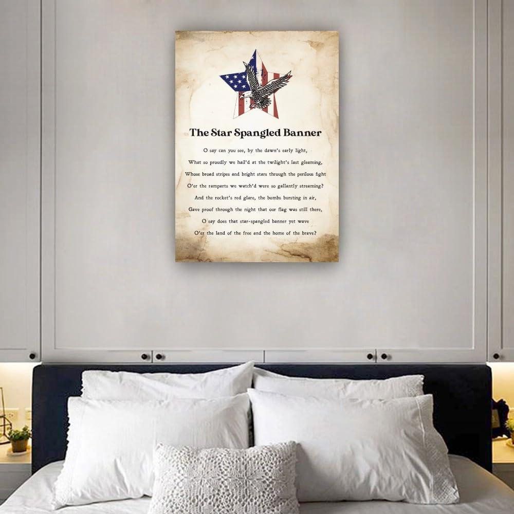 Quwinty Quwinty Star Spangled Banner Posters American National Anthem Prints Posters Wall Art Room Decorative Painting Canvas Set Modern Bedroom (12.00\'\'x18.00\'\',Unframed)