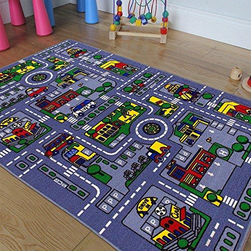 Champion Rugs Champion Rugs Kids / Baby Room / Daycare / Classroom / Playroom Area Rug City Roads Map Train Tracks Cars Play Mat Fun Educational Non-Slip Gel Back (8 Feet X 10 Feet)
