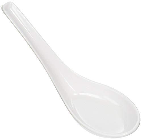 Happy Sales Happy Sales Melamine Soba, Rice Spoons, Chinese Won Ton Soup Spoon, Asian White, 6 Pack Plain Style