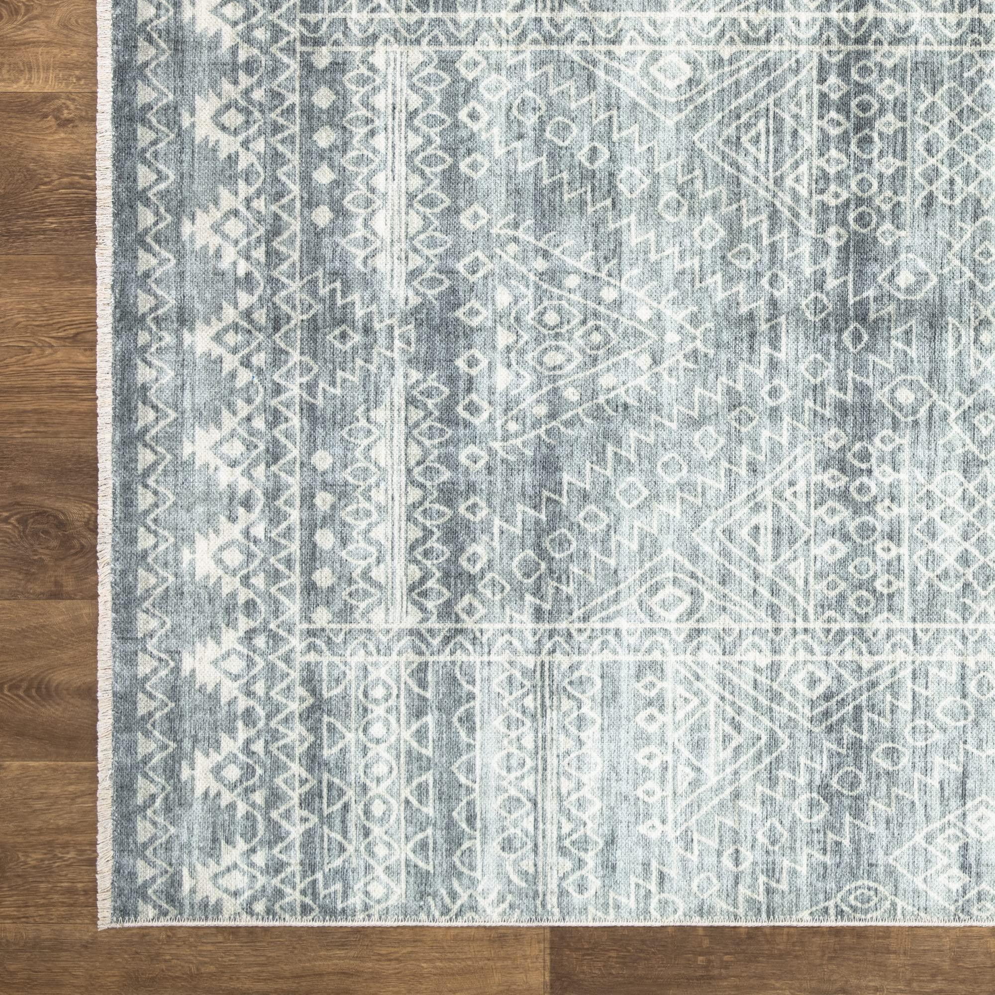 Bloom Rugs Bloom Rugs Caria Washable Non-Slip 4x6 Rug - Teal/Ivory Geometric Area Rug for Living Room, Bedroom, Dining Room, and Kitchen - Exact Size: 4' x 6'