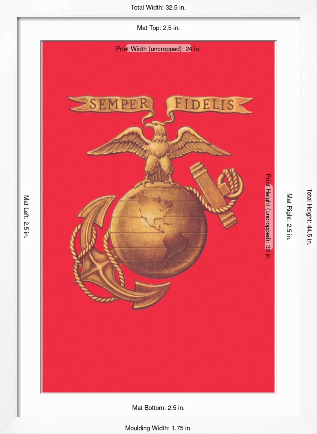 ART.COM ART.COM Wall Art Print US Marine Corps Logo on White Frame, 32" x 44"