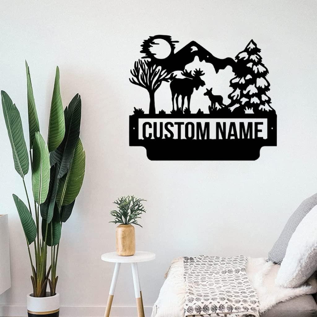 VVEDESIGN VVEDESIGN Custom Moose Metal Wall Sign - Personalized Moose Metal Wall Art - Moose Metal Wall Decor - Metal Home Decor - Custom Gifts - Name Signs