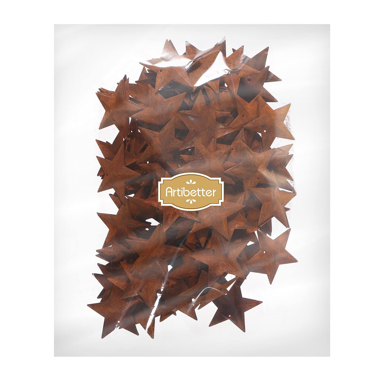 ARTIBETTER Artibetter 150pcs Rusty Metal Stars, Mini Barn Stars Home Decorative Accents with Hole and Hollow Backs for New Year Decorating and Finishing 4.5cm
