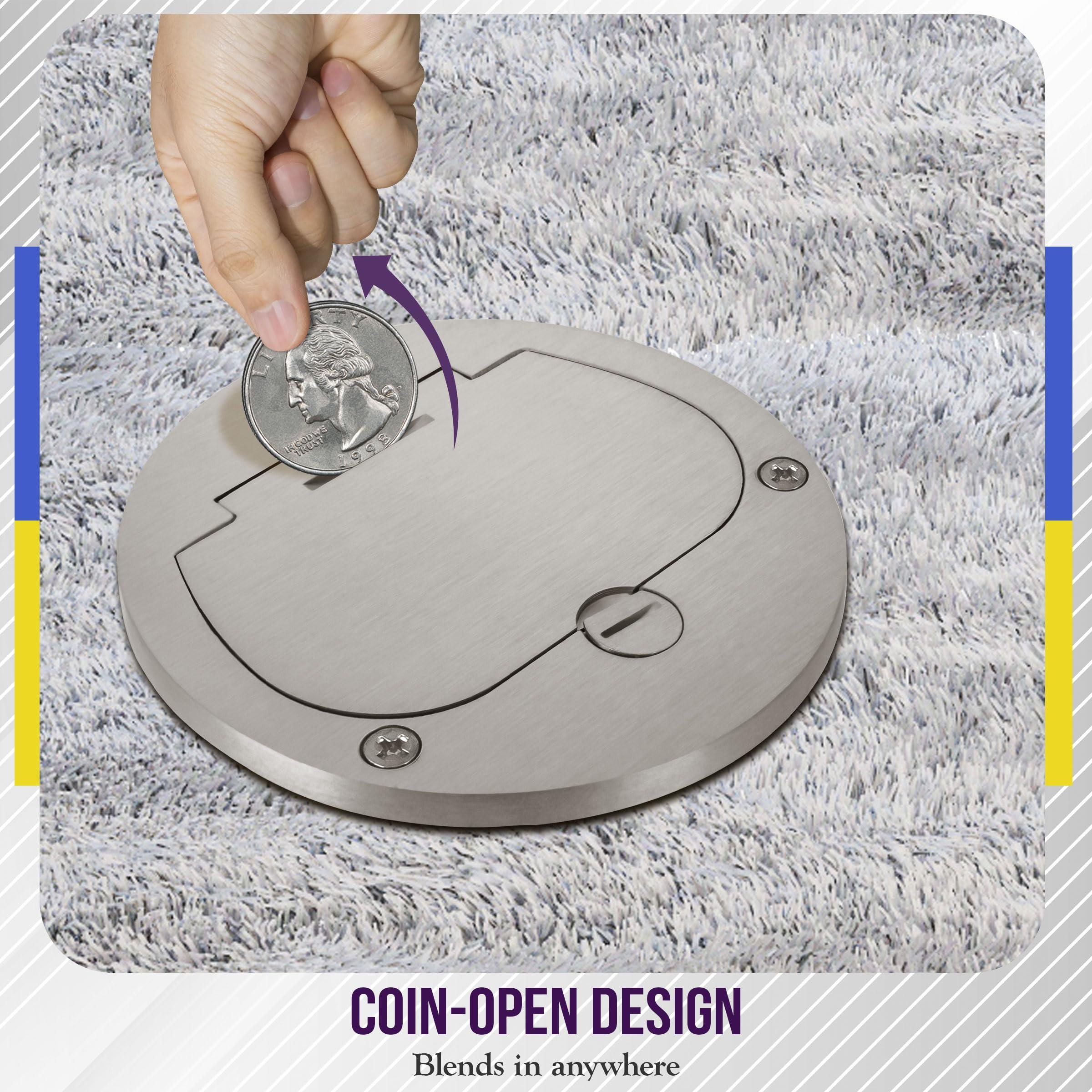 ENERLITES Enerlites 975502-S 4'' Hinged Floor Box Cover Flange, 20A Duplex Tamper-Weather Resistant Receptacle, Nickel Plated Brass
