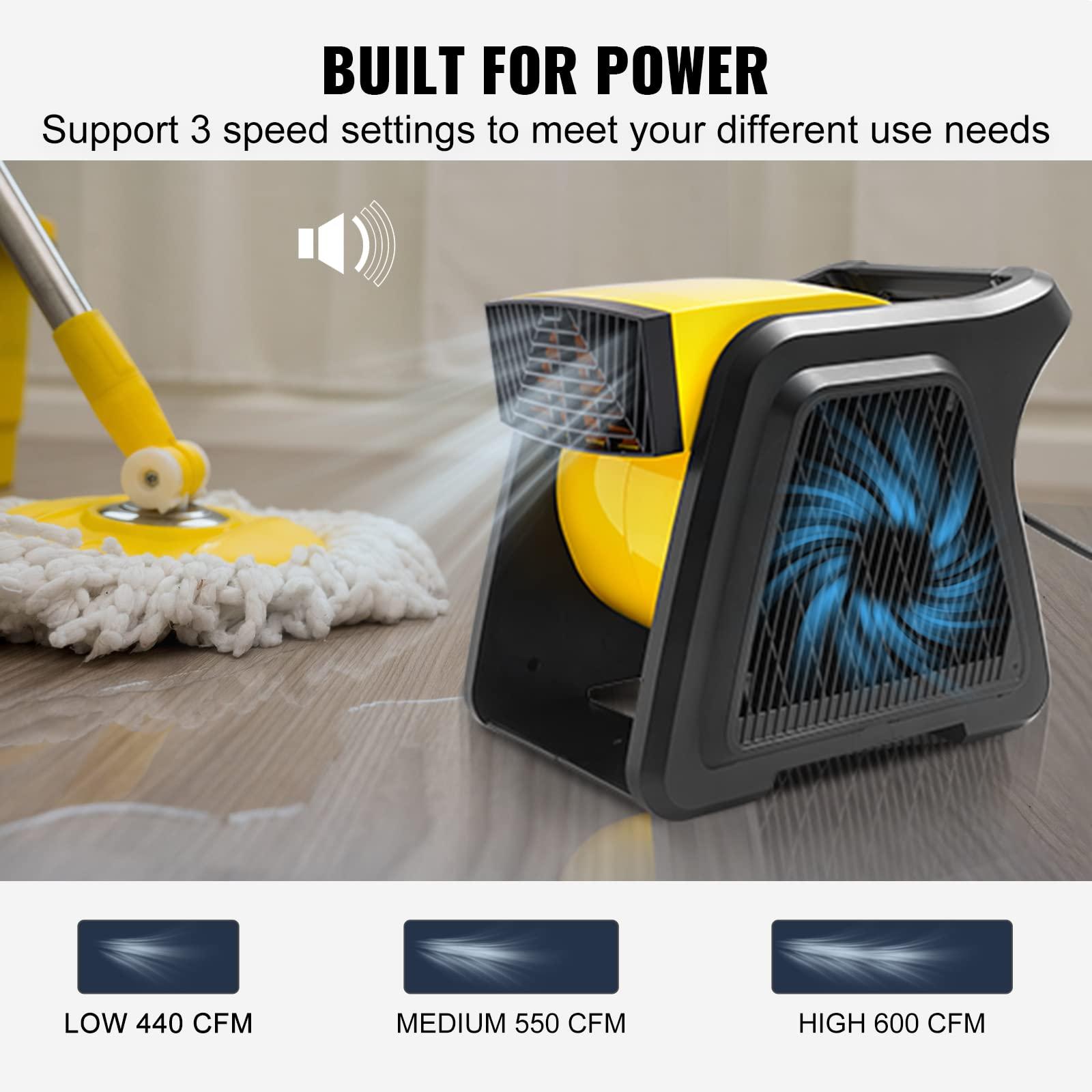 VEVOR VEVOR Pivoting Utility Fan, 600 CFM High Velocity Floor Blower for Drying, Cooling, Ventilating, Exhausting, 300 Blowing Angle Air Mover, Portable Carpet Dryer Fan for Home, Work Shop