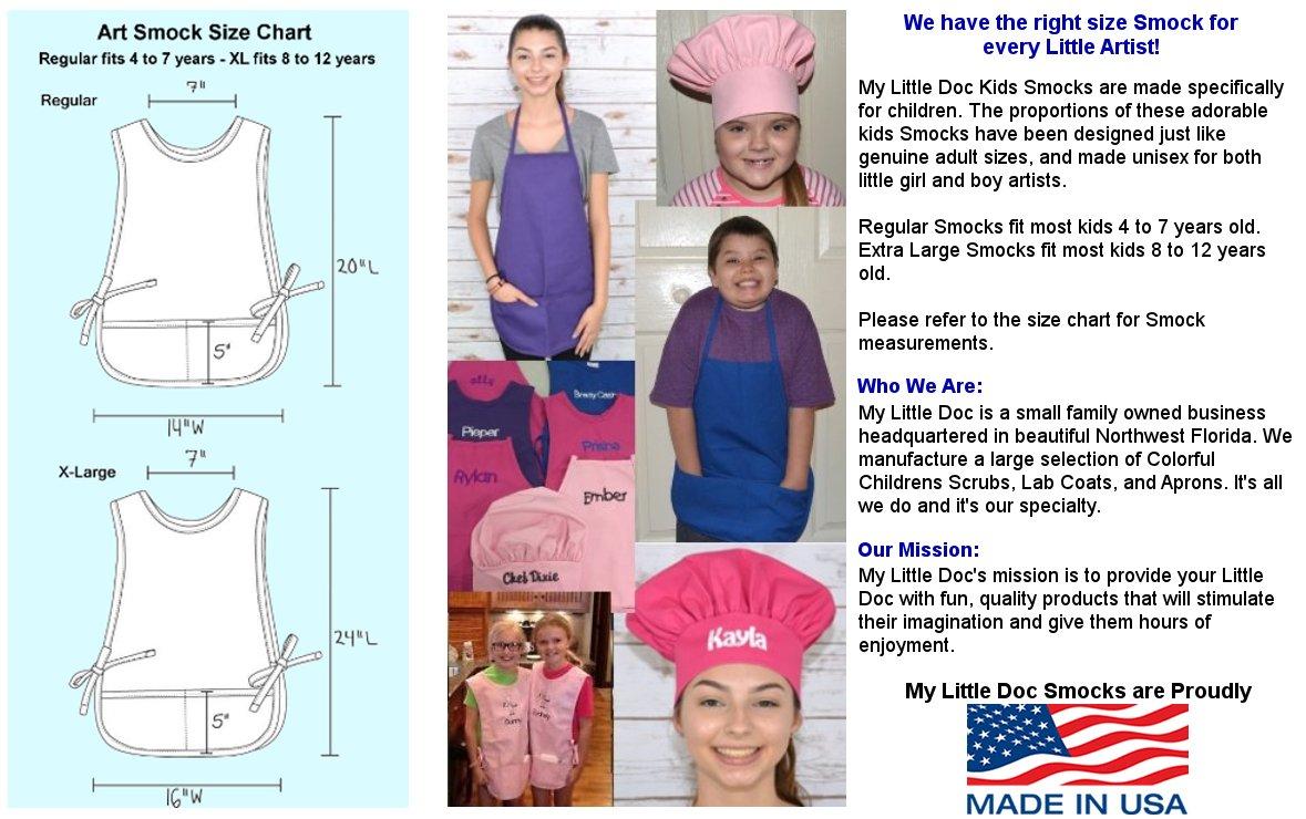 My Little Doc My Little Doc Personalized Hot Pink Kids Cobbler Apron with Embroidered Name, Childrens Apron, Durable Poly/Cotton Twill Fabric, Extra Large