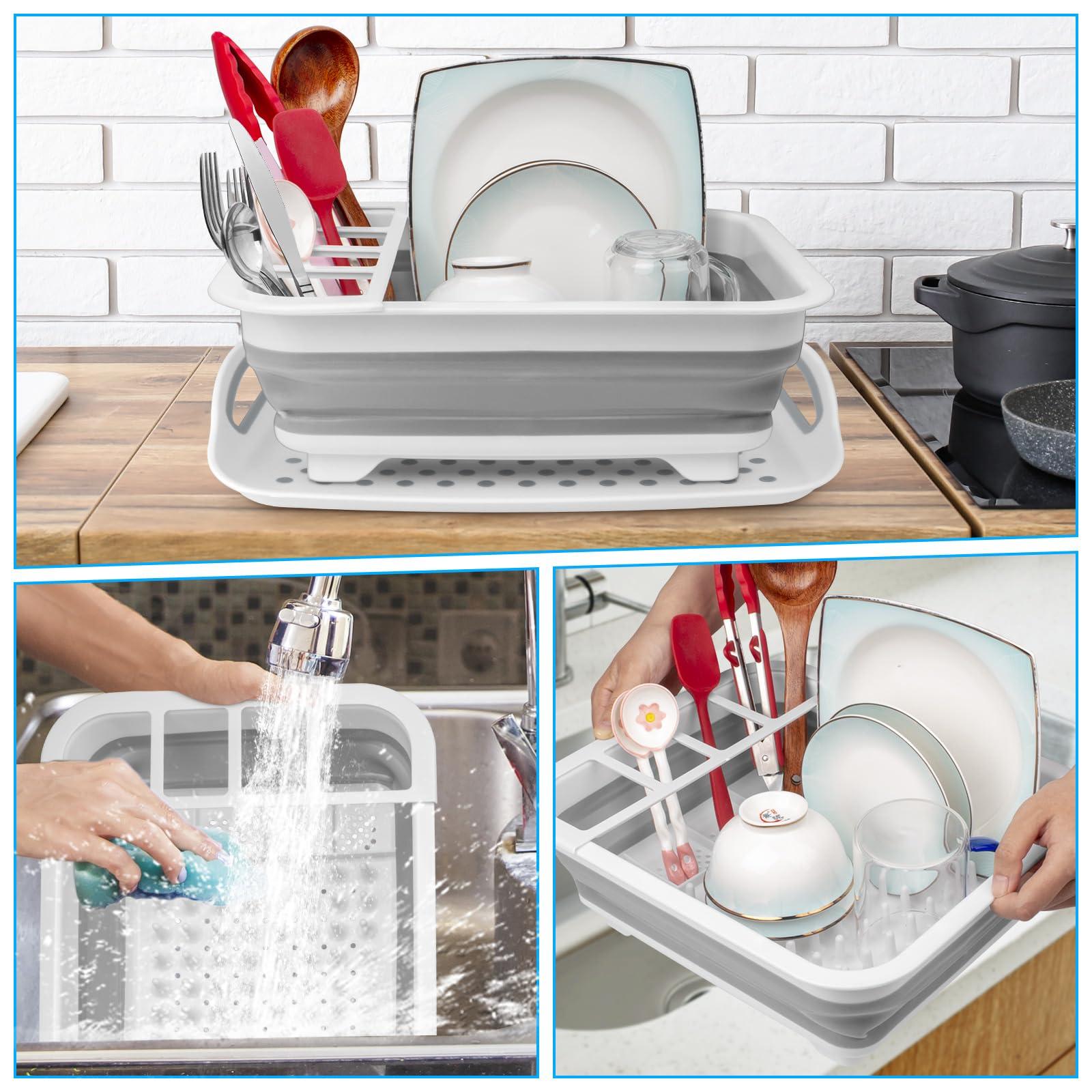 Seropy Collapsible Dish Drying Rack Portable Dish Drainers for Kitchen Counter with Drainboard,Kitchen Sink Organizer Basket RV Accessories Camper Kitchen Organization Storage Dish Rack Over Sink Drying Rack
