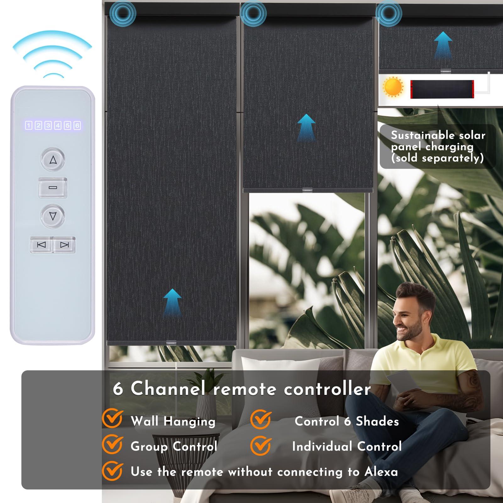 Persilux Persilux Motorized Smart Blind for Windows with Remote Control, Automatic Blackout Roller Shades Child Safety Rechargeable Battery Blinds with Valance for Home & Office, 76" W X 48" H, Blackout-Black