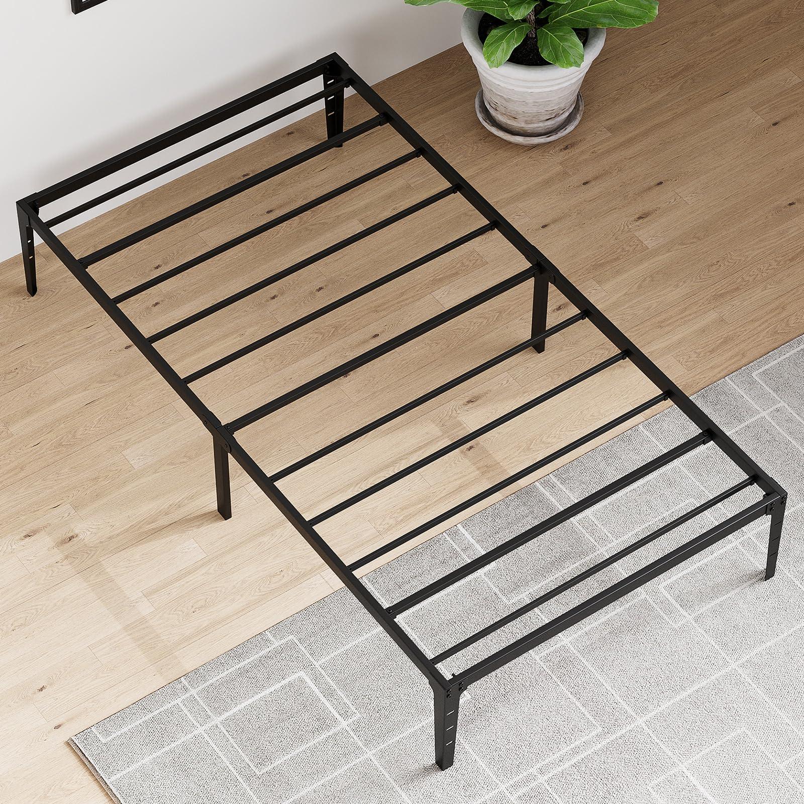 GAOMON GAOMON 14 inch Twin Bed Frames Matte Black Platform Metal Bed Frame Wrought Rod Bedframe No Box Spring Needed Base Beds Foundation Easy Assembly Storage Space Under Beds (Twin Size)
