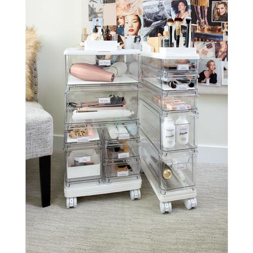 iDesign iDesign The Sarah Tanno Collection Large 7-Drawer Stacking Cosmetic Organizer Cart, Clear/White