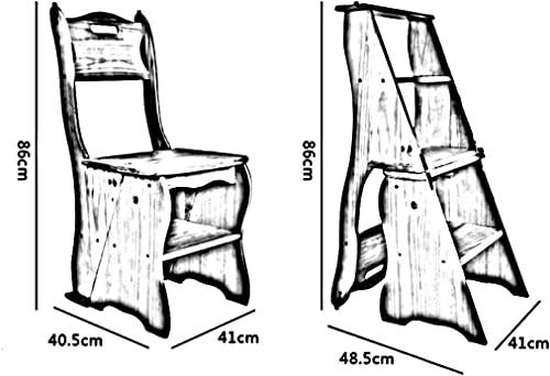 OKUOKA Step Stool Folding Ladder Chair Solid Wood Multi-Step Shelves, 3 Colors, 86 * 41cm Folding Ladder Chair (Color : Noyer profond)