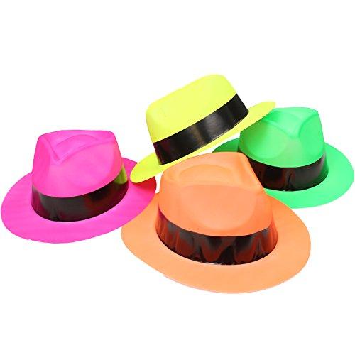 Funny Party Hats Funny Party Hats Neon Party Supplies - Fedora Party Hats with Party Sunglasses - Gangster Party - 24 Pc Set