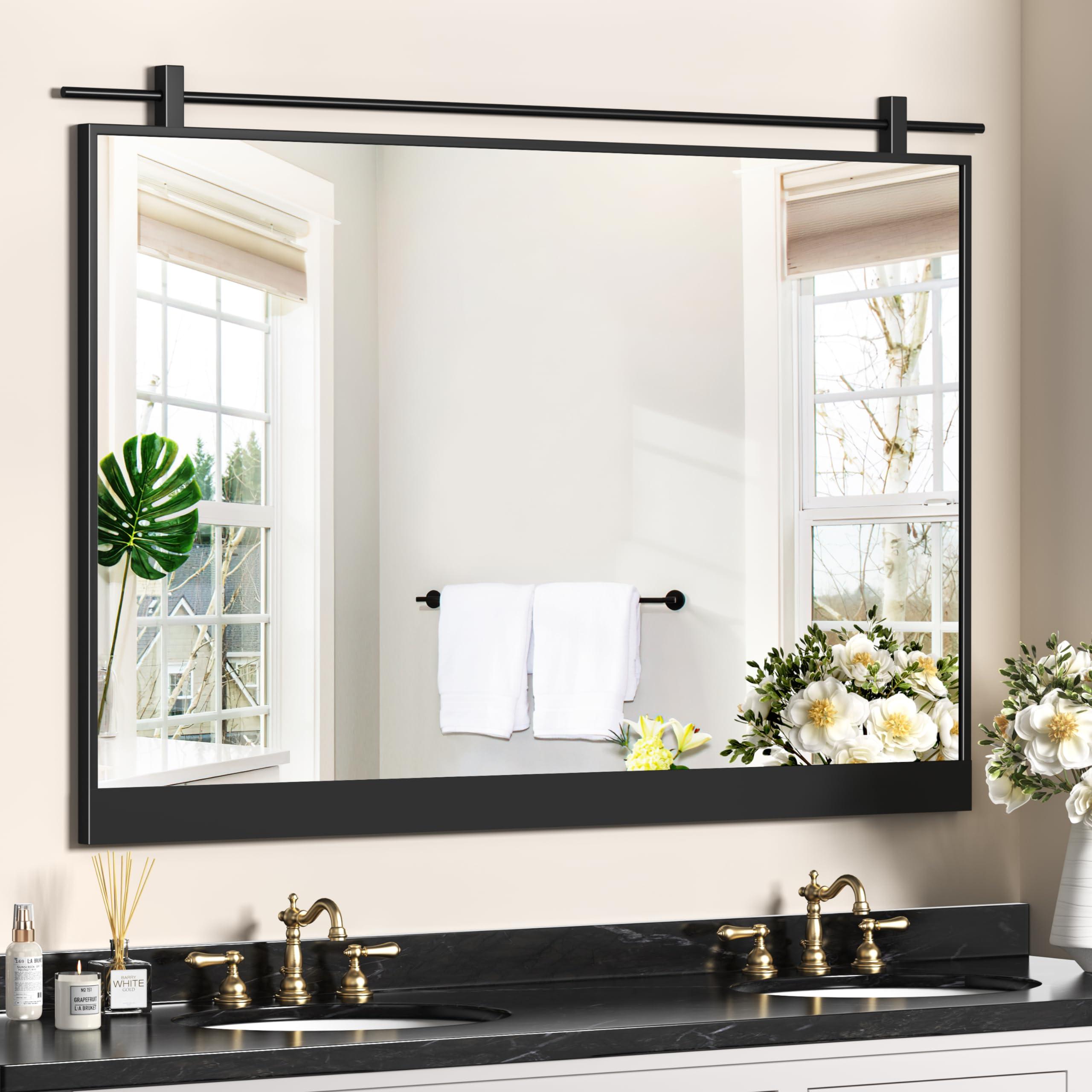 MYTHFUL MYTHFUL 40x28 Inch Rectangle Bathroom Vanity Mirror for Wall Mounted Over Sink Farmhouse Rustic Matte Black Frame Barn Door Mirrors Foyer Entryway Decor