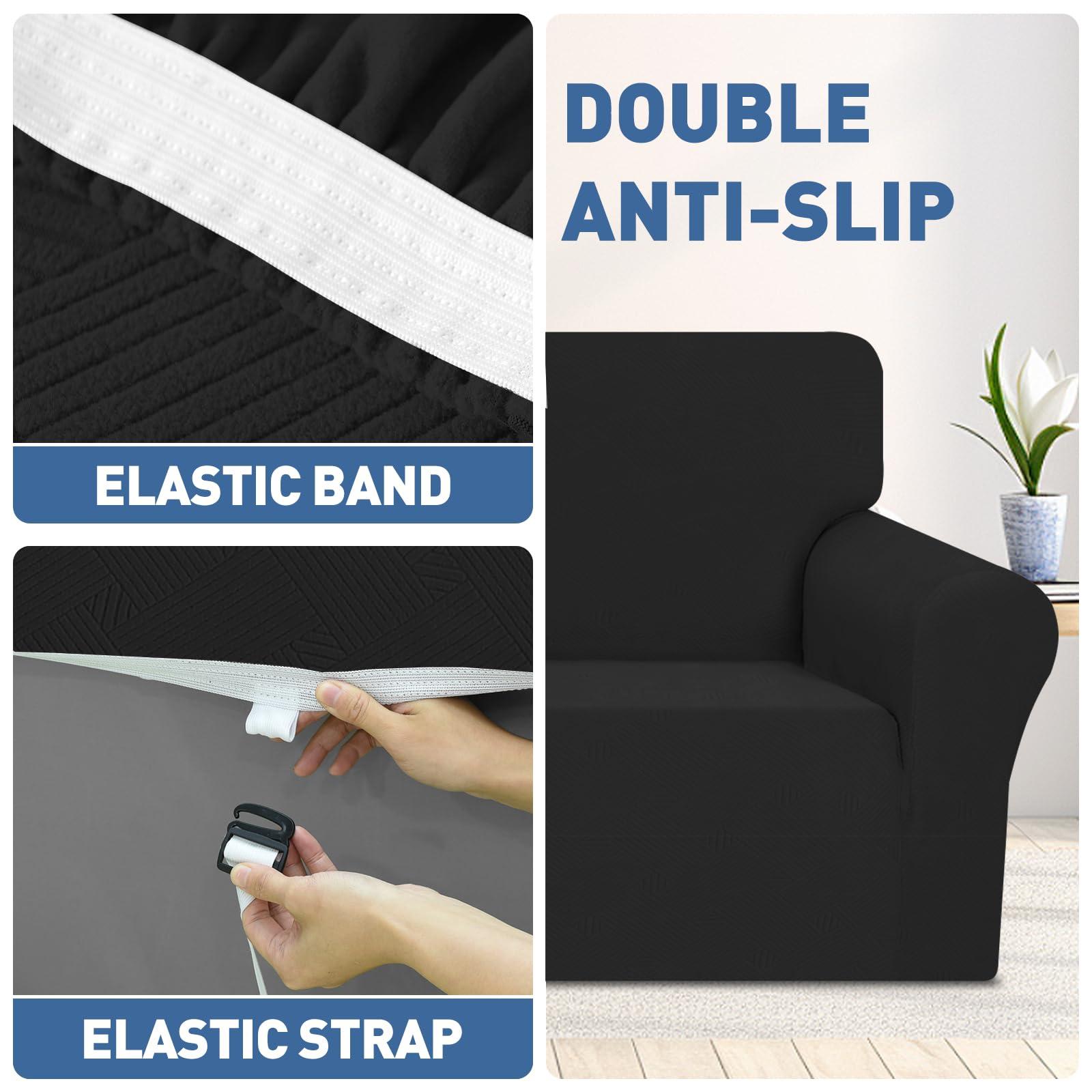 JIVINER JIVINER Oversized Sofa Slipcover, Stretch 1 Piece Large Couch Covers for 3 Cushion Couch Jacquard Washable Sofa Covers with Elastic Bottom Soft Pet Friendly Slipcovers (XL Sofa, Black)