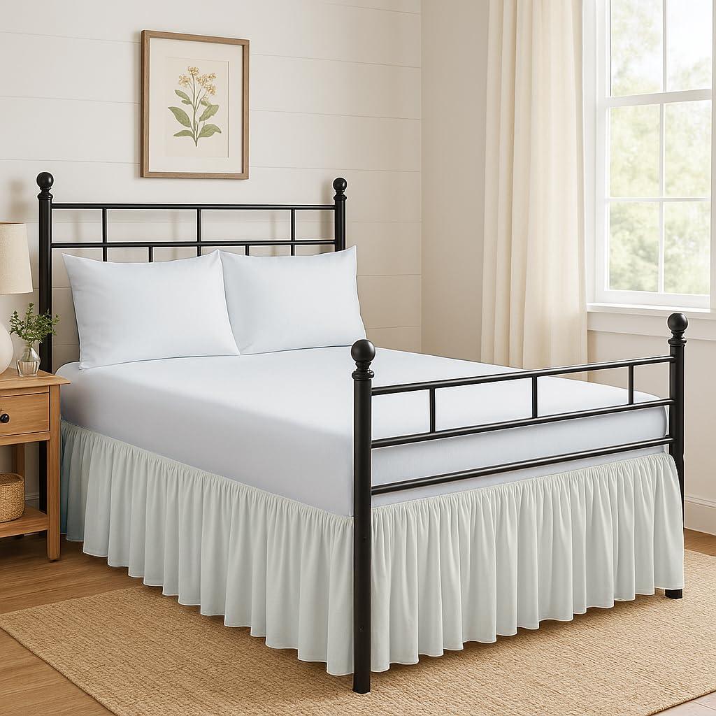 Exotic Linen Ruffled Bed Skirt Split Corners Ultrasoft Poly Cotton/Microfiber Upto 24\" Drop Expertise Tailored Fit Wrinkle Free Bed Skirt Dust Ruffle (Full XL-Ivory)(Available in All Bed Sizes and 10 Colors)