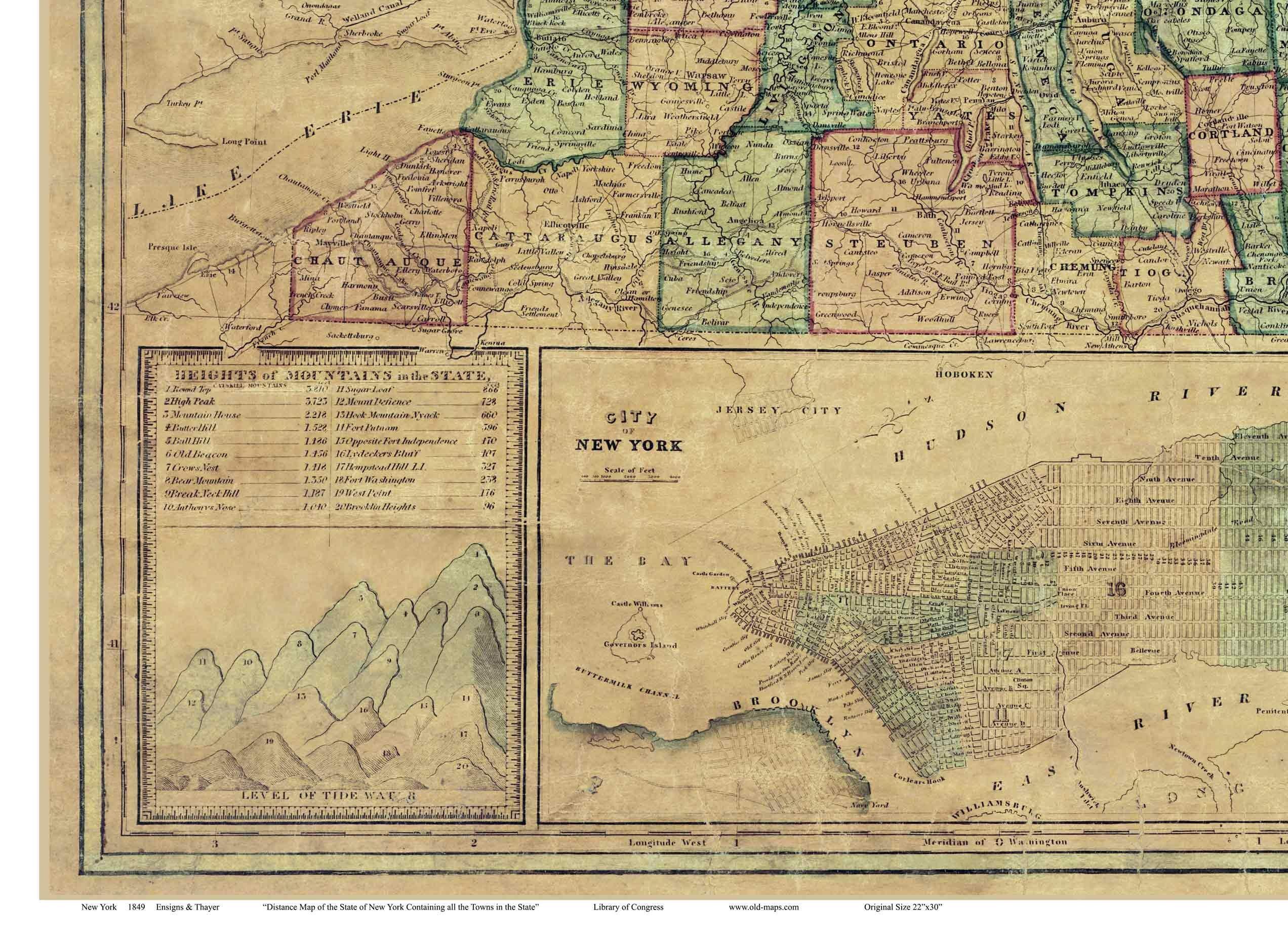 Generic New York State 1849 Map - Ensigns & Thayer Reprint