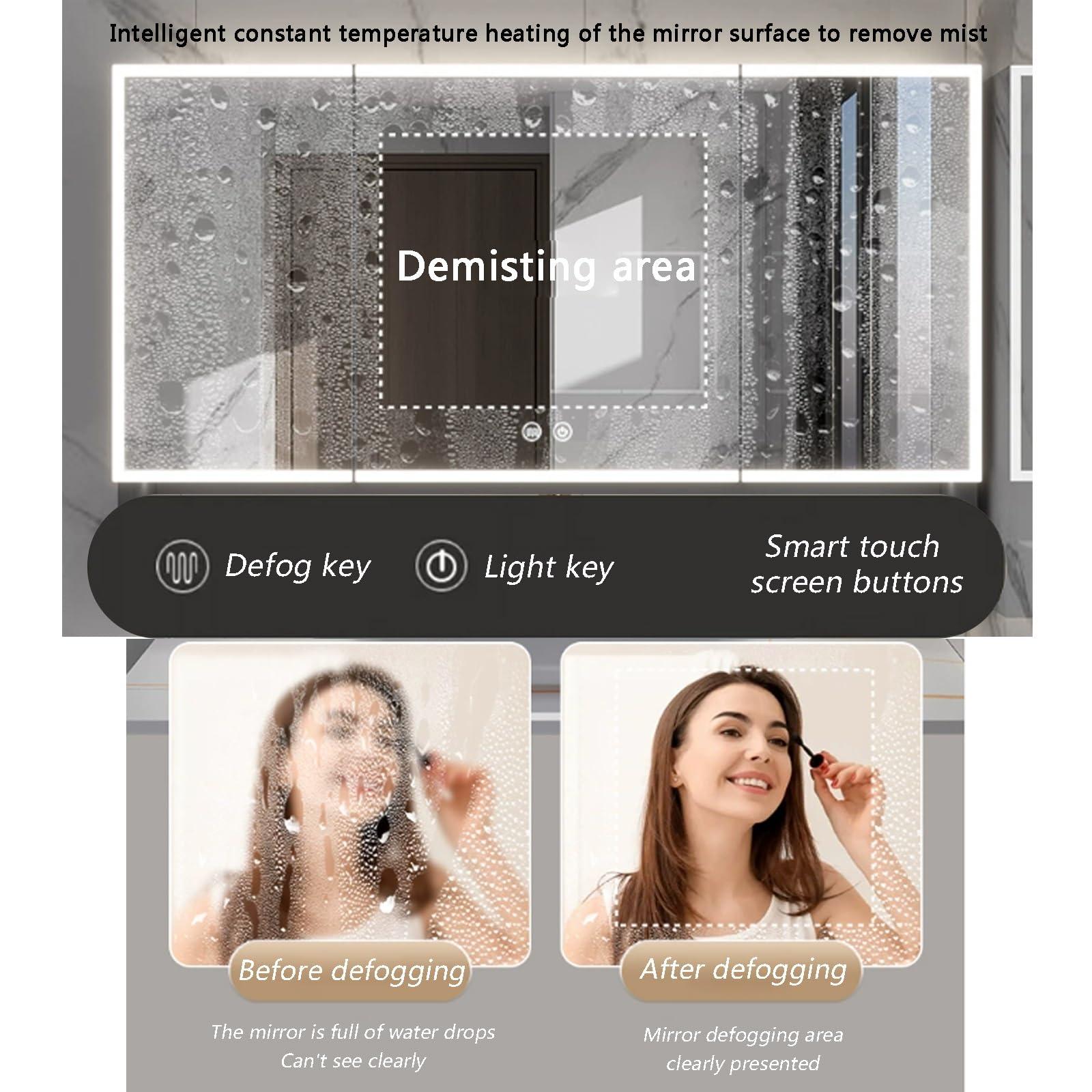 Generic Bathroom Mirror with Storage Anti-Fog LED Lights and Touch Switch, Wall Mounted Medicine Cabinet with Paper Towel Slot