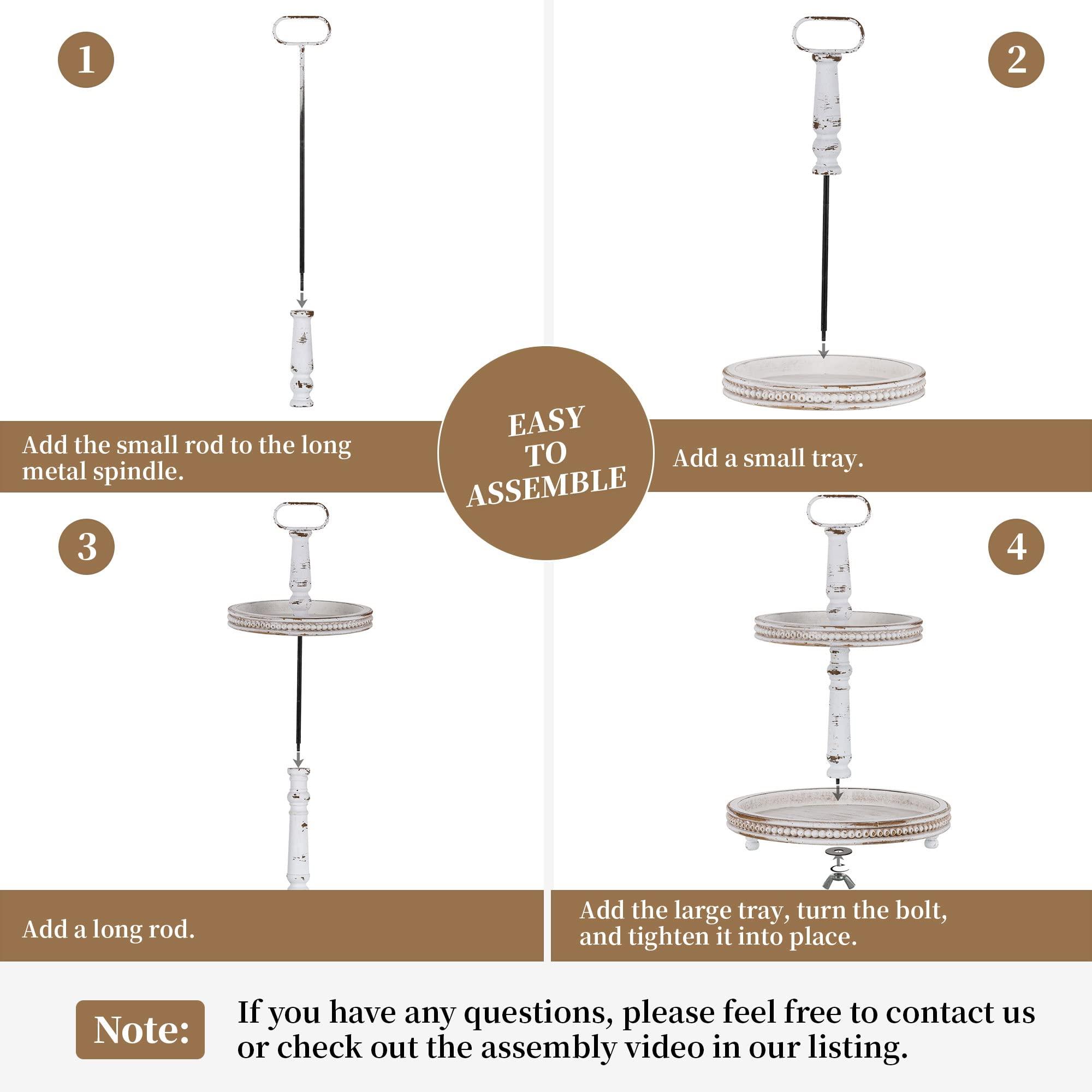 Hanobe Hanobe Two Tiered Tray Stand: Farmhouse 2 Tier Decorative Tray White Round Wooden Serving Tray Rustic Coffee Table Centerpieces Living Room Kitchen Home Decor Fall Halloween for Mom.