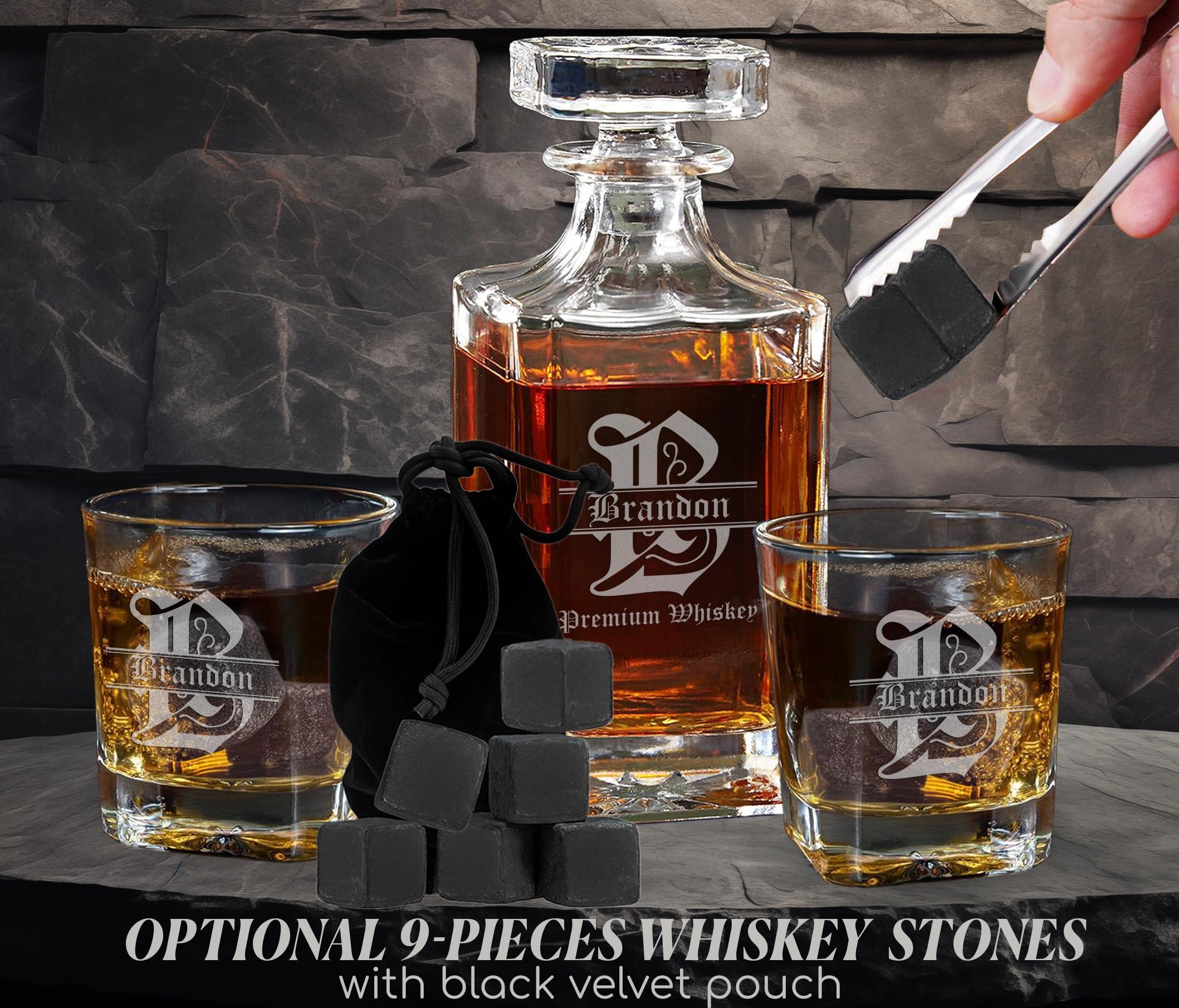 EZ CUSTOM GIFT Personalized Whiskey Decanter Set - Custom Liquor Decanter and 4 Glasses Gift Set - Engraved Whiskey Decanter Sets for Men, Anniversary Wedding Birthday Gifts for Father Husband (Design 7)