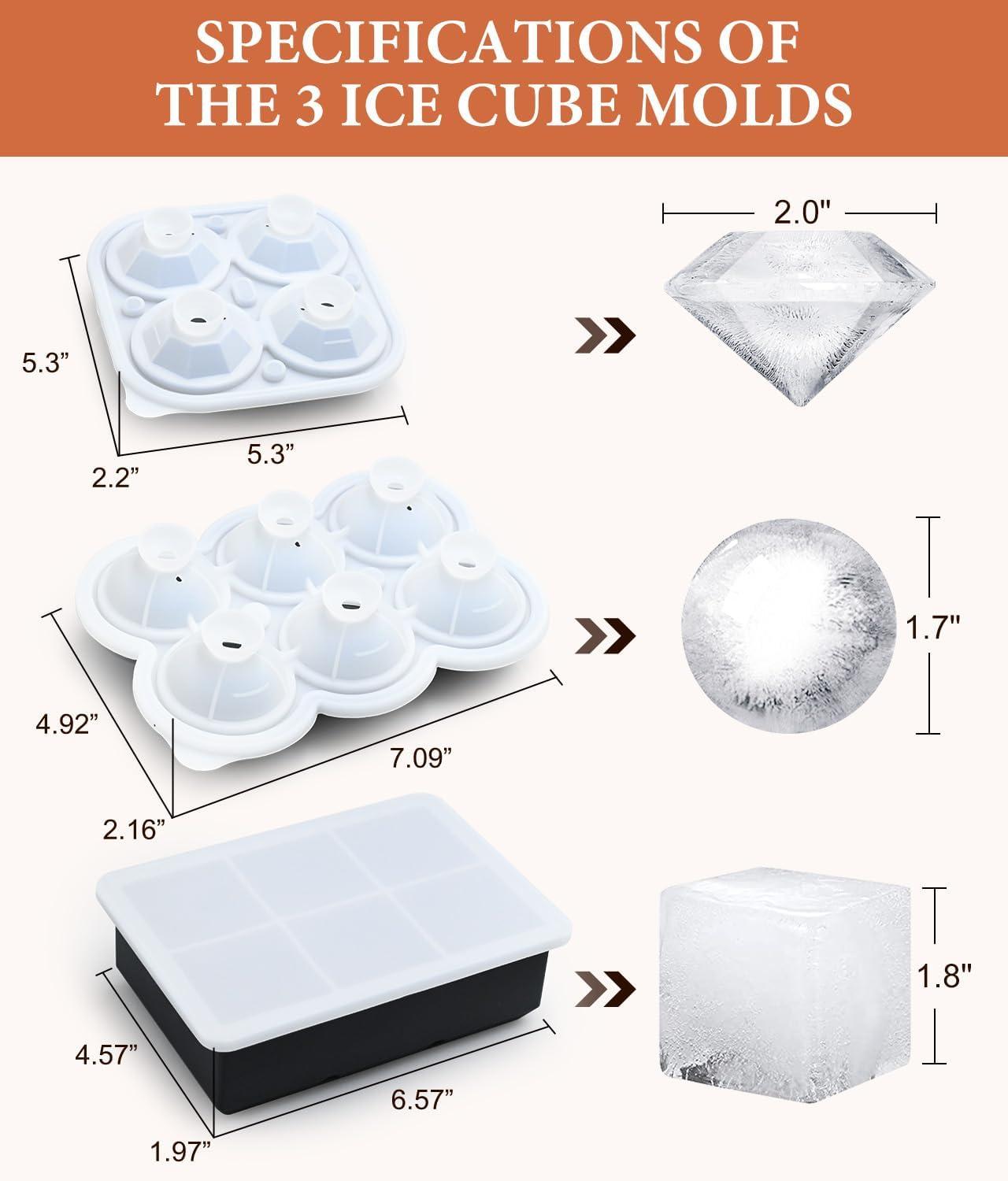 DclobTop Dclobtop Ice Cube Trays and Ice Molds, Silicone Ice Cube Molds for Freezer with Lid, Diamond & Sphere Ice Ball Maker & Square Ice Cube Maker for Whiskey, Cocktails and Homemade, Reusable