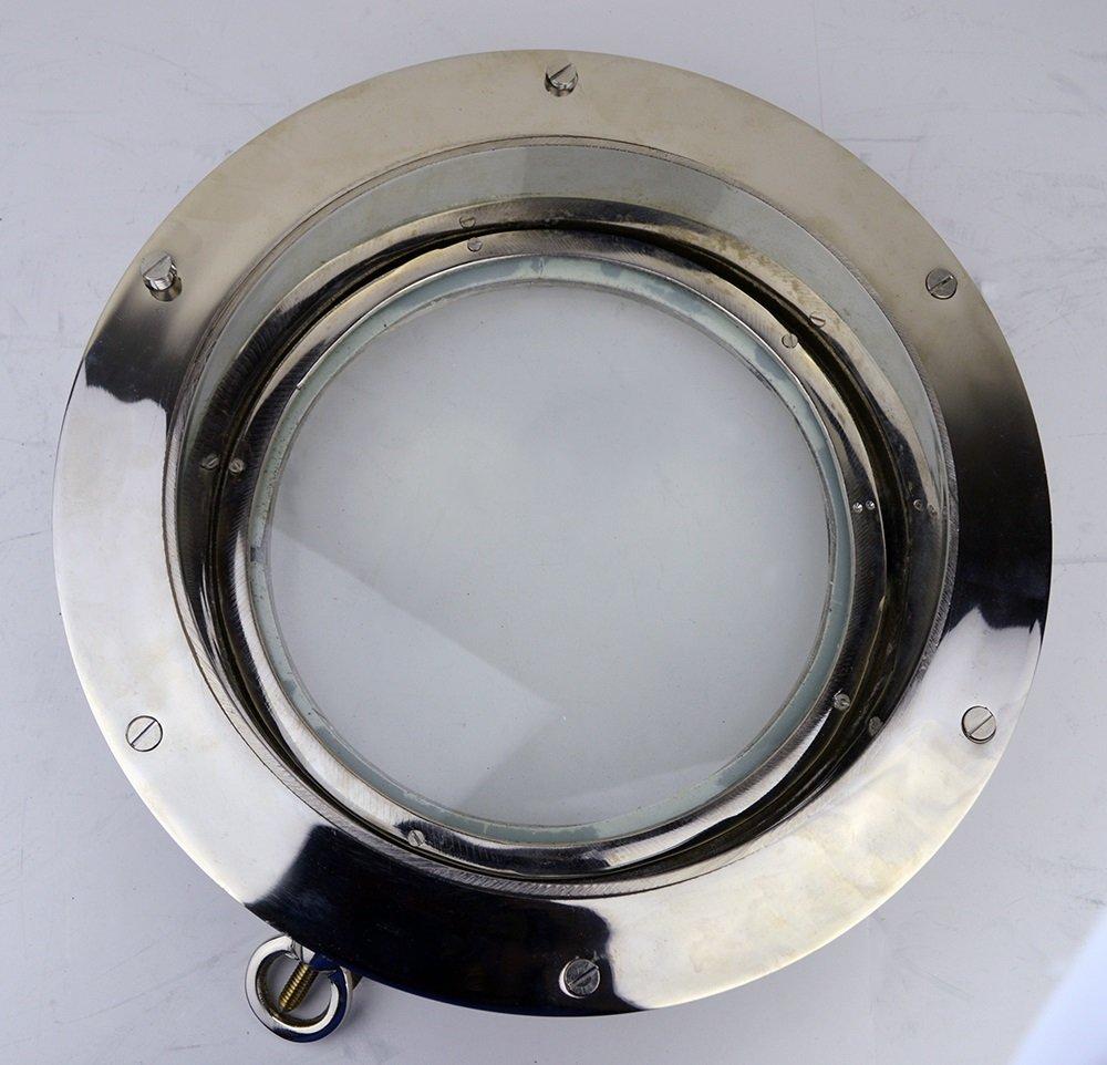 Nautical Tropical Imports Nautical Tropical Imports 12 Inch Nickel Finish Over Solid Brass Heavy Porthole Window with 2 Inch Deep Flange Functional
