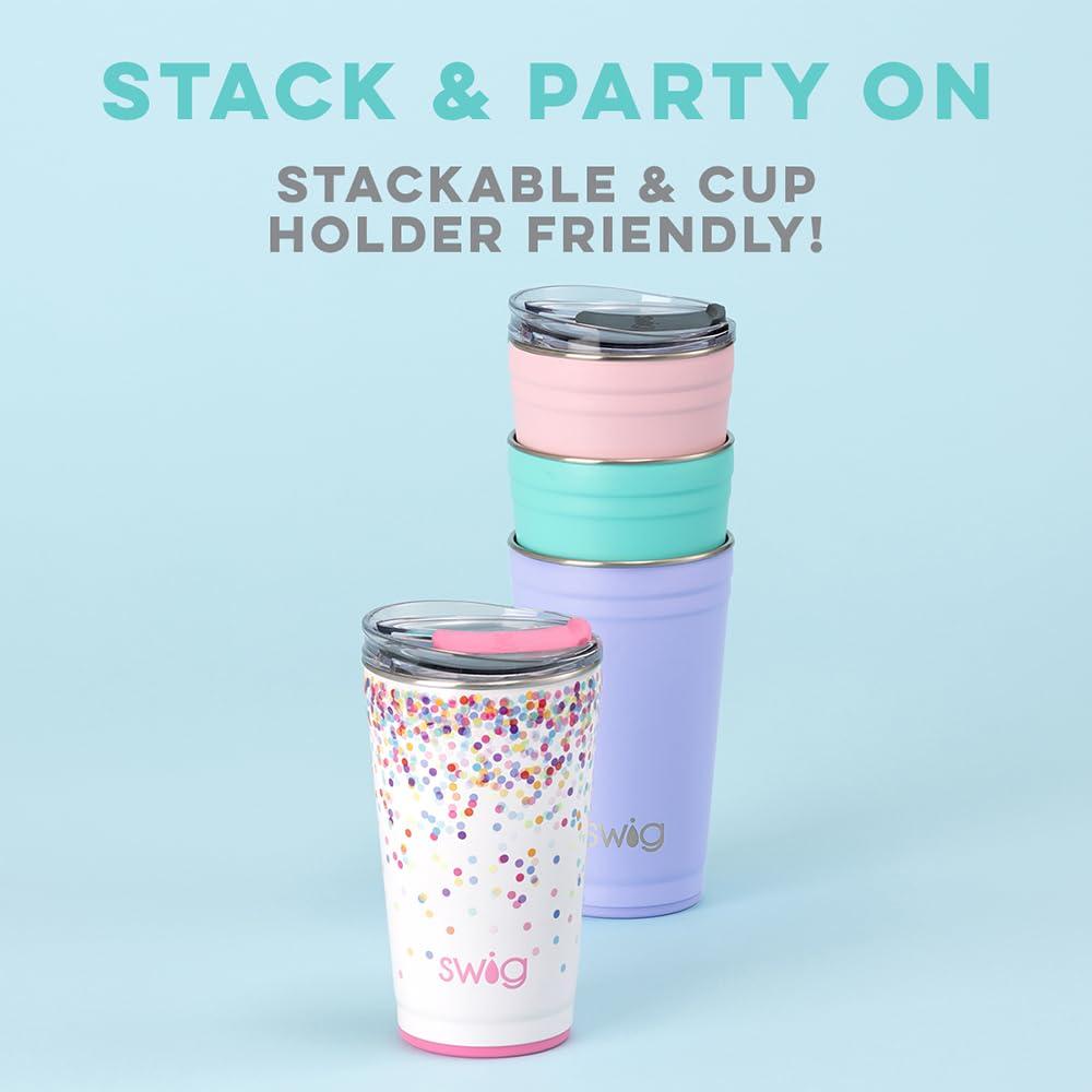 Swig Life Swig Life 24oz Party Cup, Stackable Insulated Travel Coffee Tumbler with EZ Slider Lid, Cup Holder Friendly Travel Thermos, Stainless Steel 24 oz Tumbler, Reusable Coffee Mug (Shell Yeah)