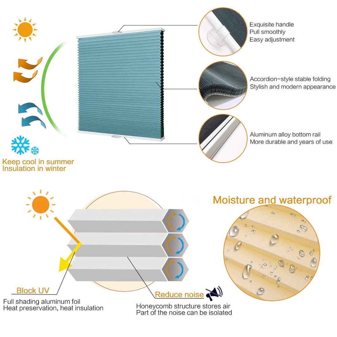 getopblinds Cordless Cellular Shades,Top Down Bottom Up Sahdes, Blackout Honeycomb Blinds,Room Darkening,Blackout Grey,69 1/2" W x 60" H,Blackout Shades and Blinds for Indoor Windows,Custom Size:16"~80" Wide