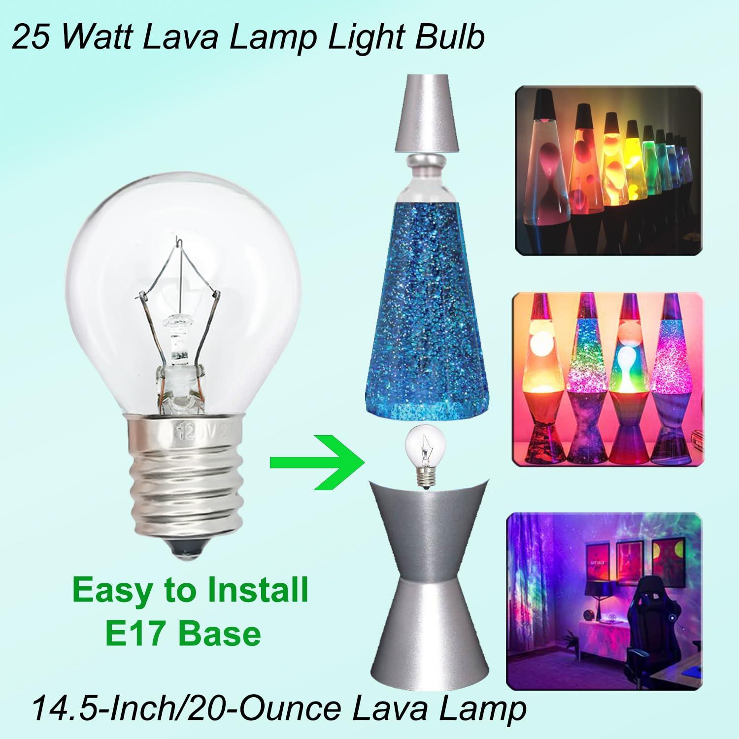 PaeorRorL Lava Lamp Bulb 6 Pack 25W S11 E17 Base Replacement Light Bulbs for 14.5 Inch Lava Lamps and Glitter Lamps,120 Volt,Dimmable,2700K Warm White
