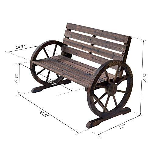 Unknown Wagon Wheel Bench Garden Chair Loveseat Wooden Accent Outdoor Garden
