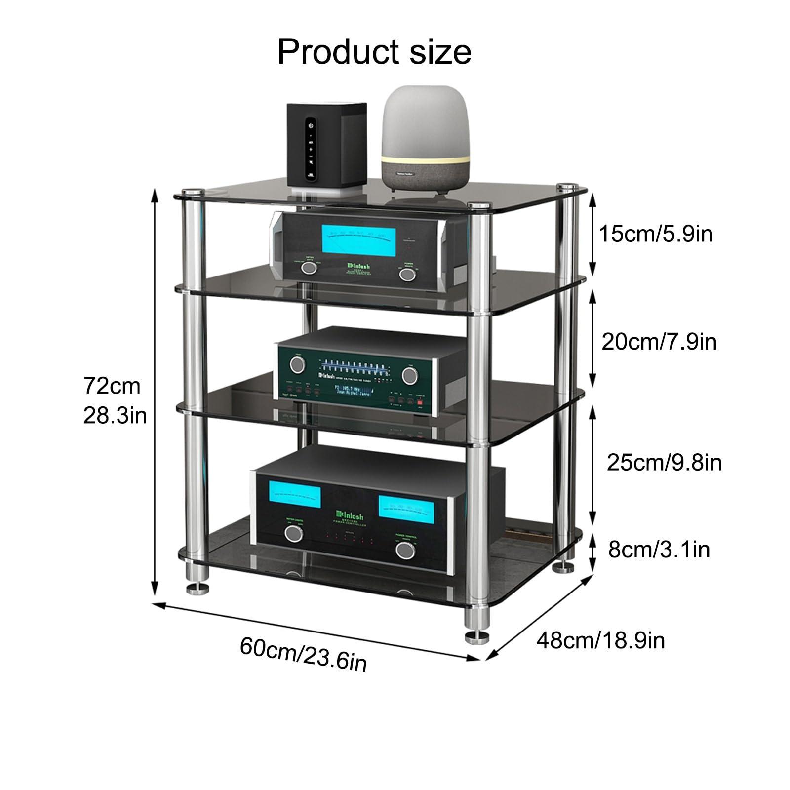 STCERY Stereo Cabinet, AV Cabinet Audio Rack, Tempered Glass Shevles, Modern Audio-Video Media Stand, for TV, Xbox, Gaming Consoles, Media Component, Streaming Device(Brown)